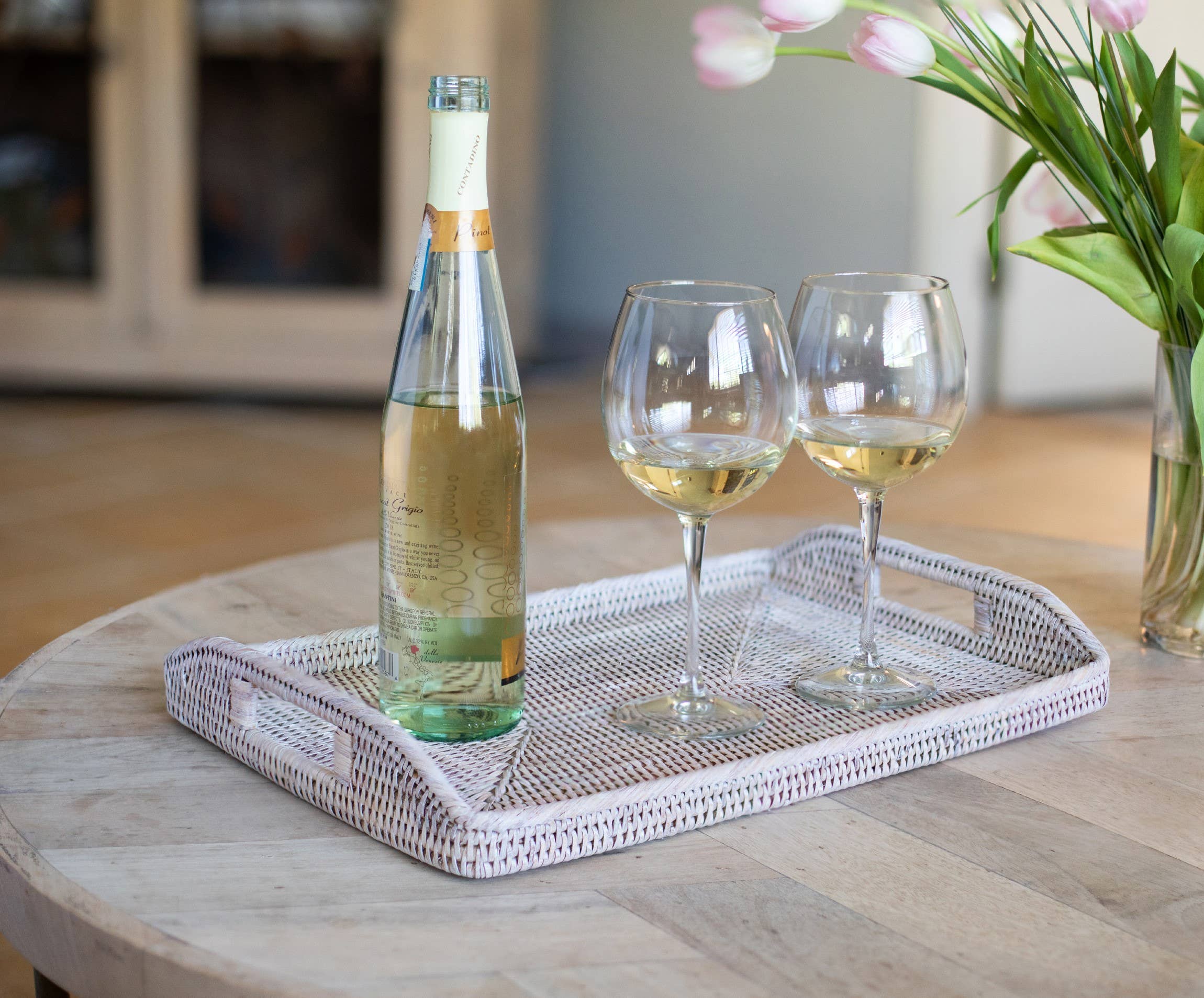 Artifacts Trading Company - Artifacts Rattan™ Rectangular Serving Tray With High Handles: White Wash / 14"x10" - MaisonBeach