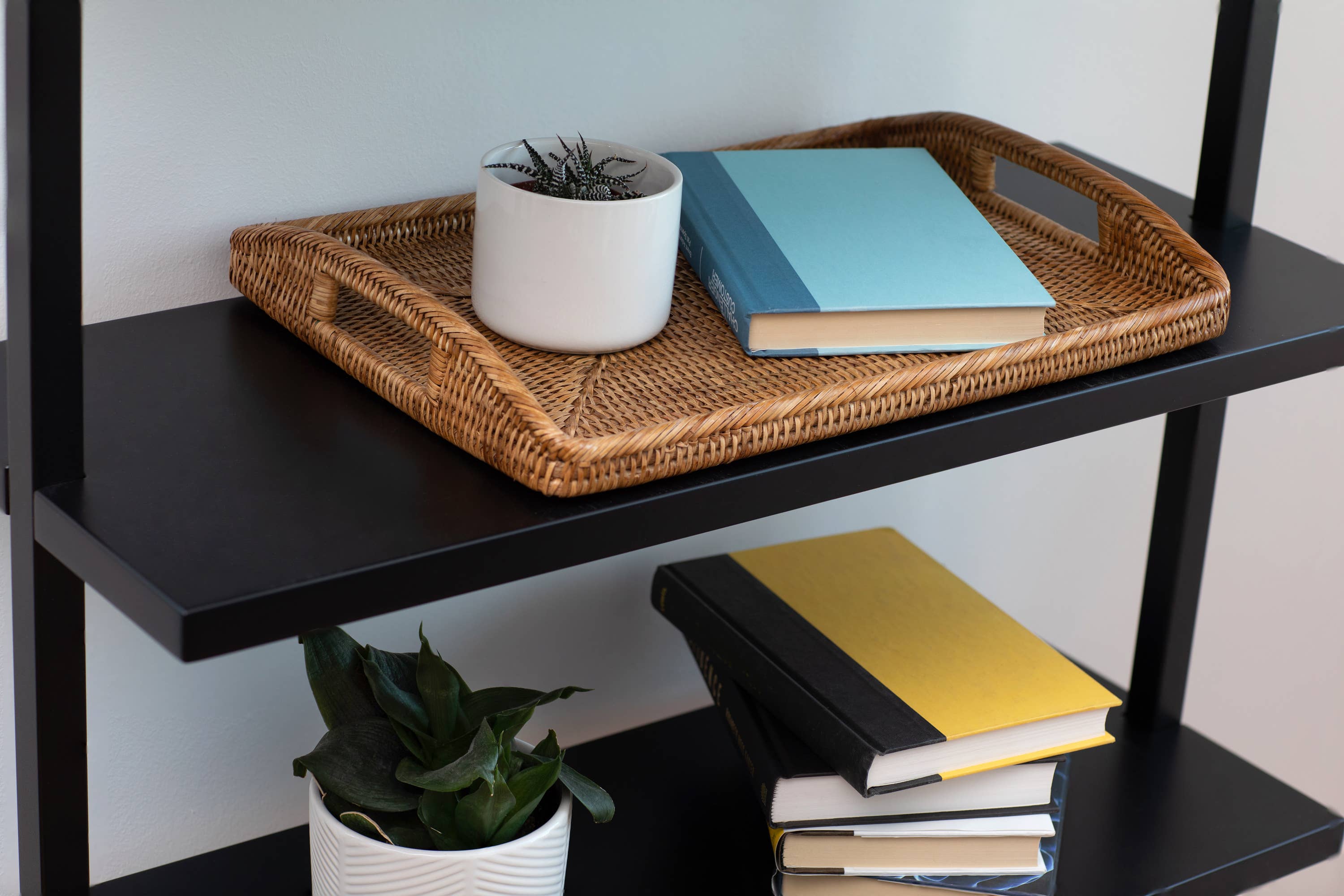 Artifacts Trading Company - Artifacts Rattan™ Rectangular Serving Tray With High Handles: White Wash / 14"x10" - MaisonBeach