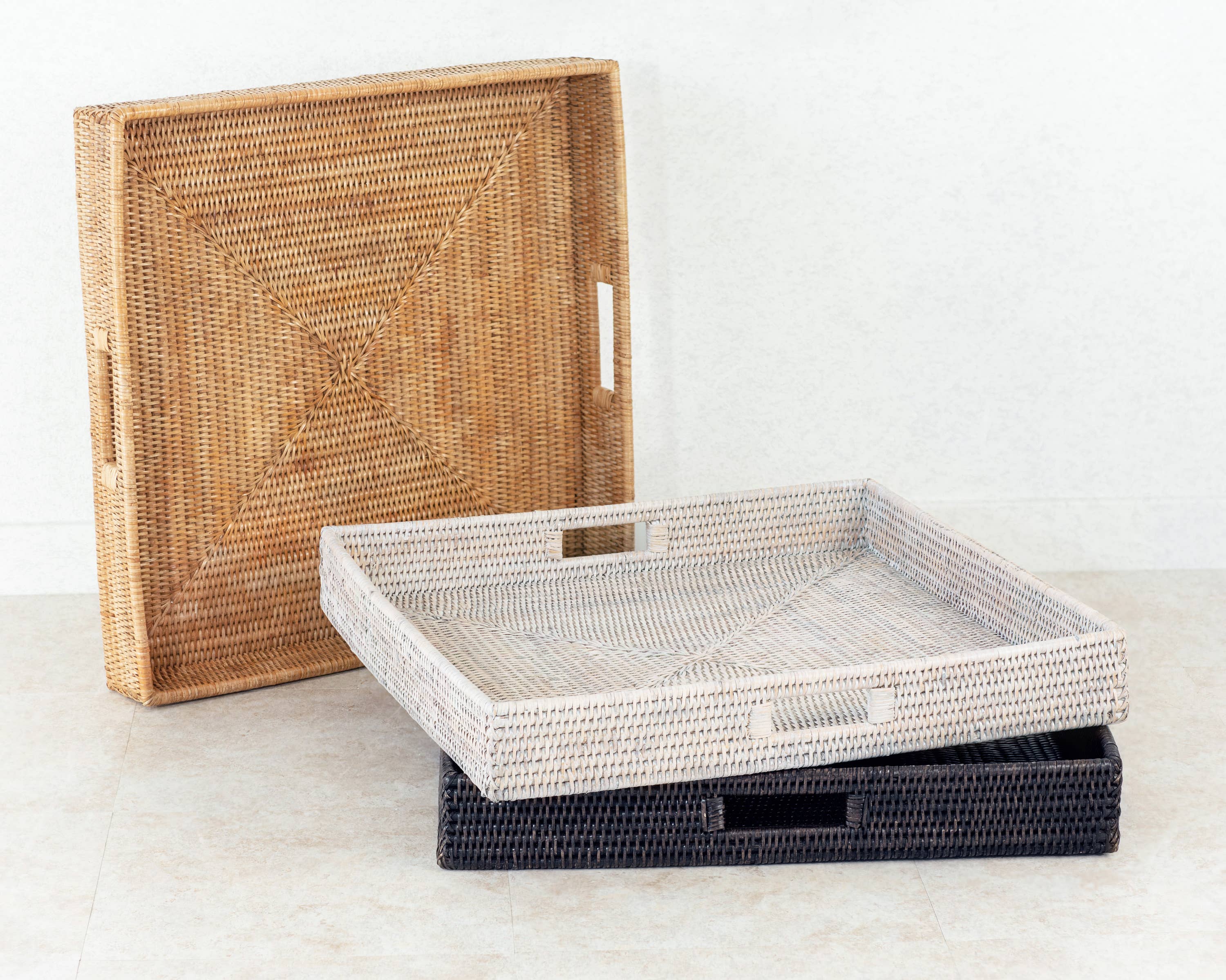 Artifacts Rattan Square Serving/Ottoman Tray: 16" Square / Tudor Black - MaisonBeach