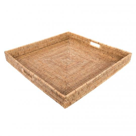 Artifacts Rattan Square Serving/Ottoman Tray: 16" Square / Tudor Black