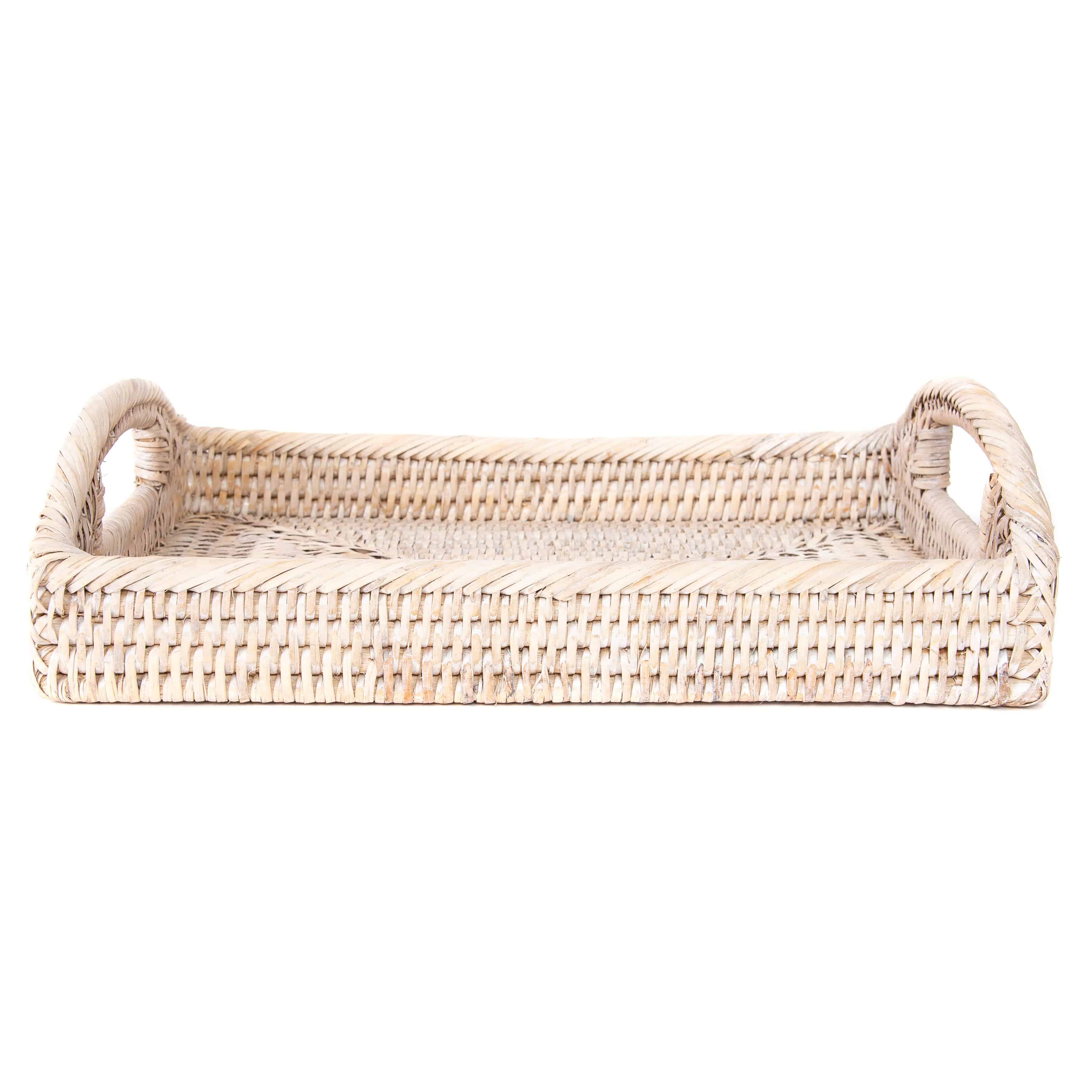 Artifacts Trading Company - Artifacts Rattan™ Rectangular Vanity Tray With High Handles: White Wash - MaisonBeach