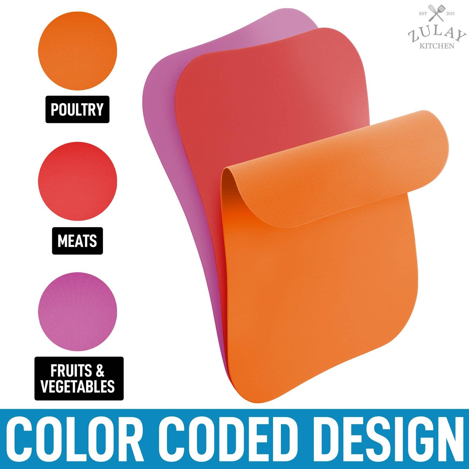 Zulay Kitchen - Extra Thick Flexible Cutting Board Mats Curved Edge 3 Boards - MaisonBeach