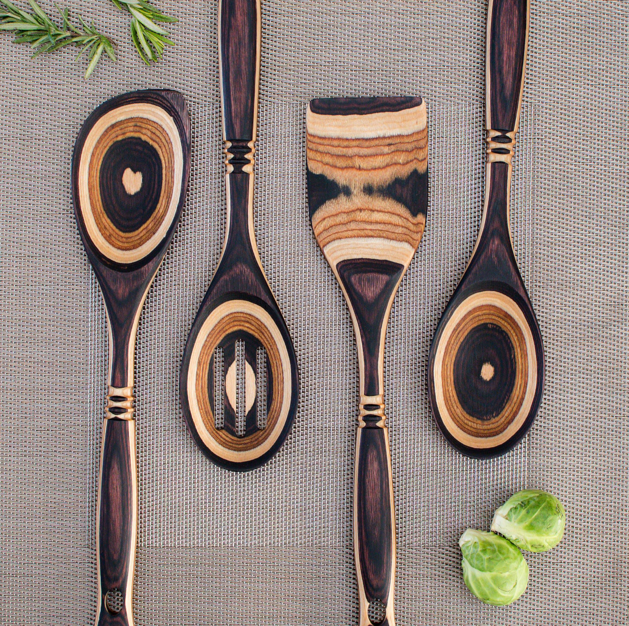 Island Bamboo - 12" Natural Pakka Slotted Spoon - MaisonBeach