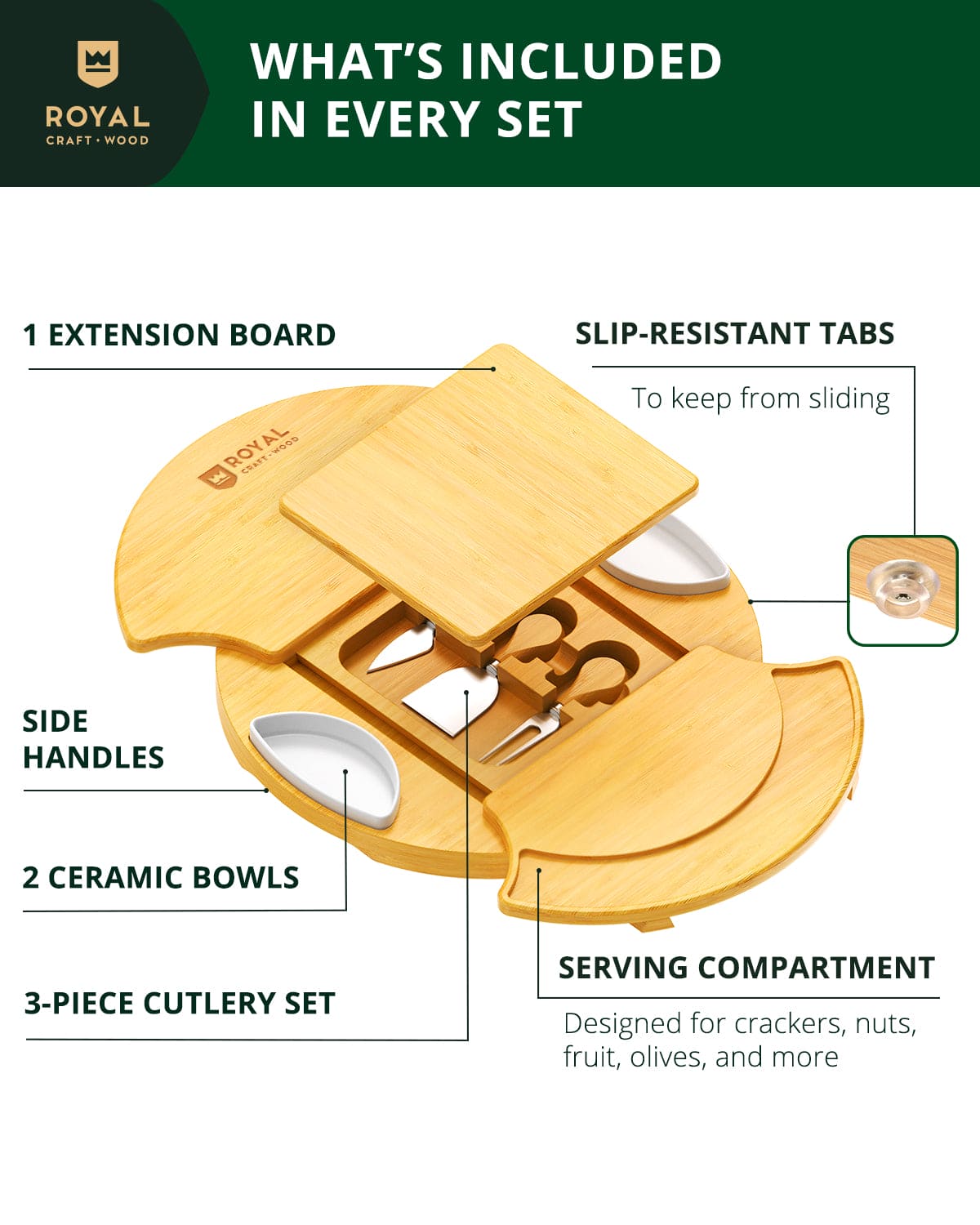 Large Round Bamboo Cheese Board – Charcuterie & Serving by Royal Craft Wood - MaisonBeach