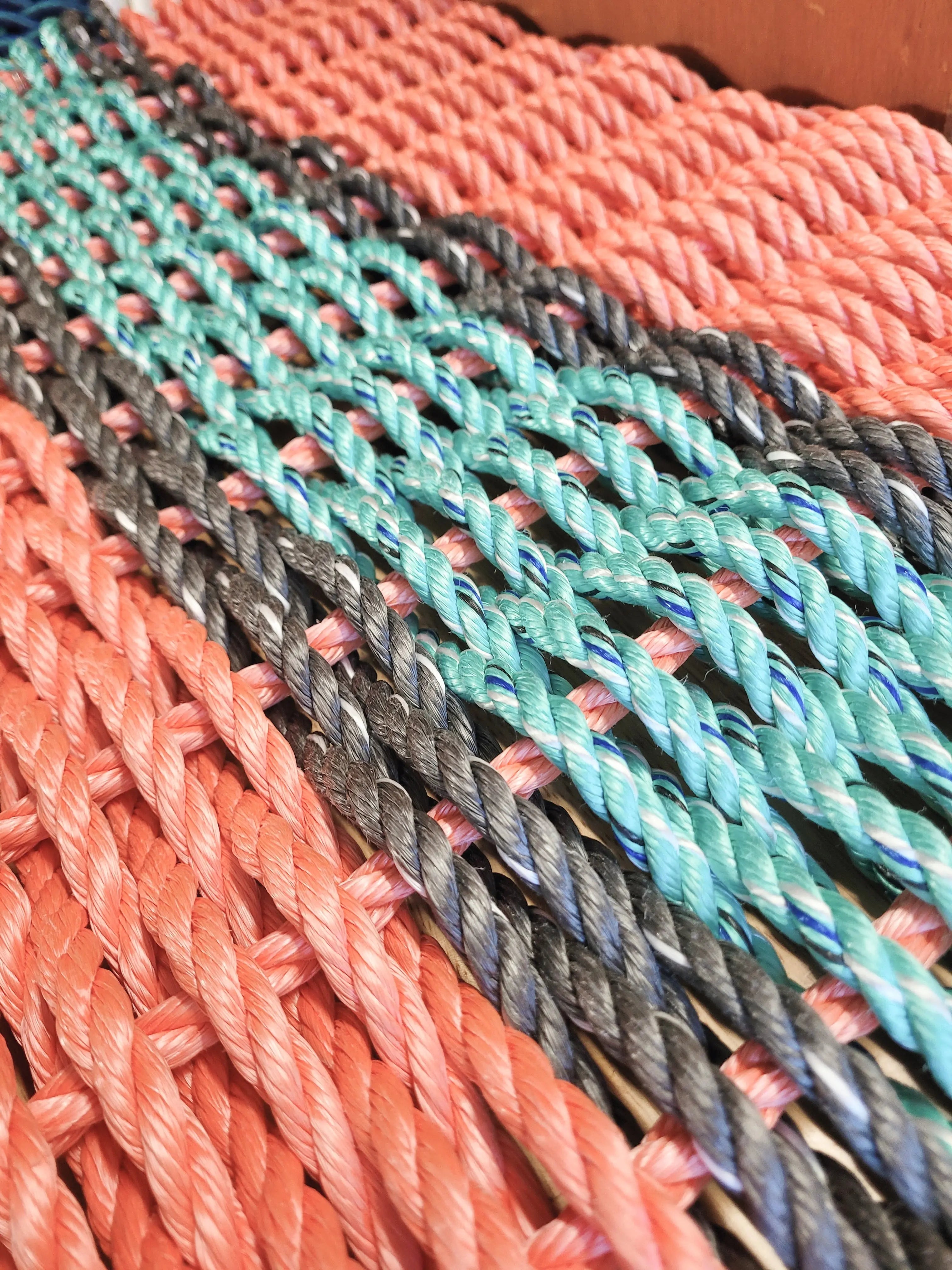 Lobster Rope Mat, Coral Orange and Teal with Gray accents - MaisonBeach