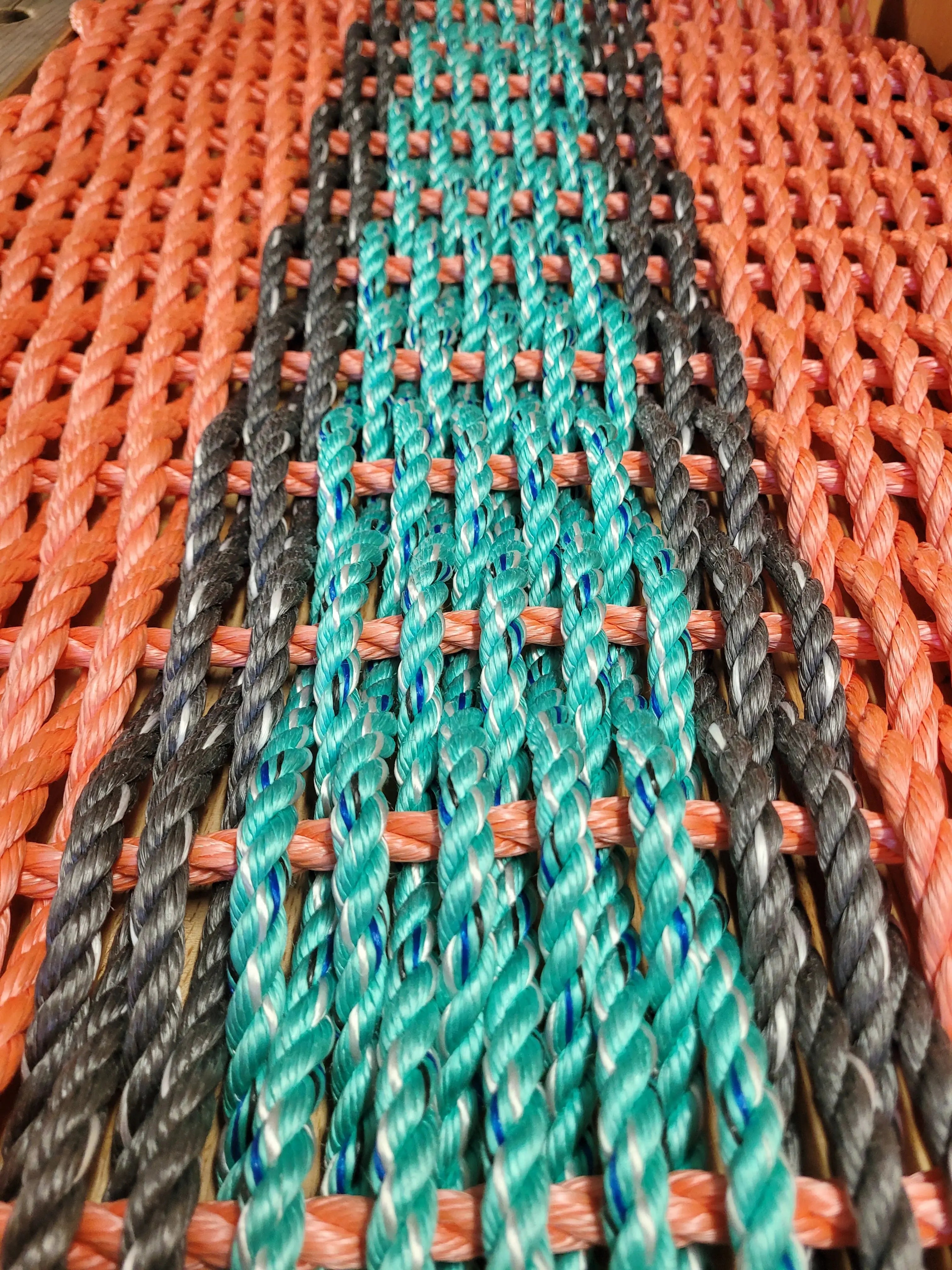 Lobster Rope Mat, Coral Orange and Teal with Gray accents - MaisonBeach
