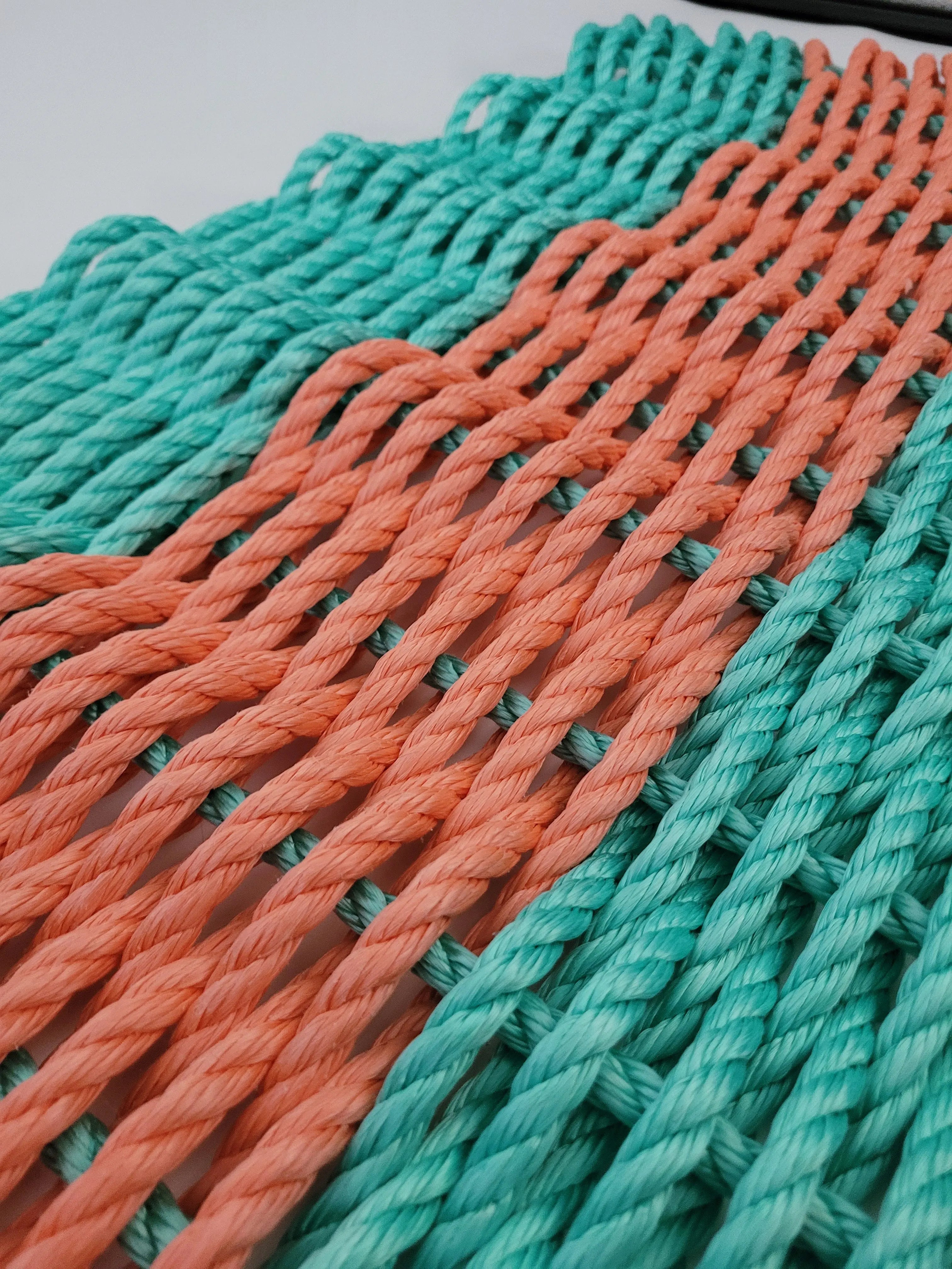 Lobster Rope Mat, Teal and Coral Orange - MaisonBeach