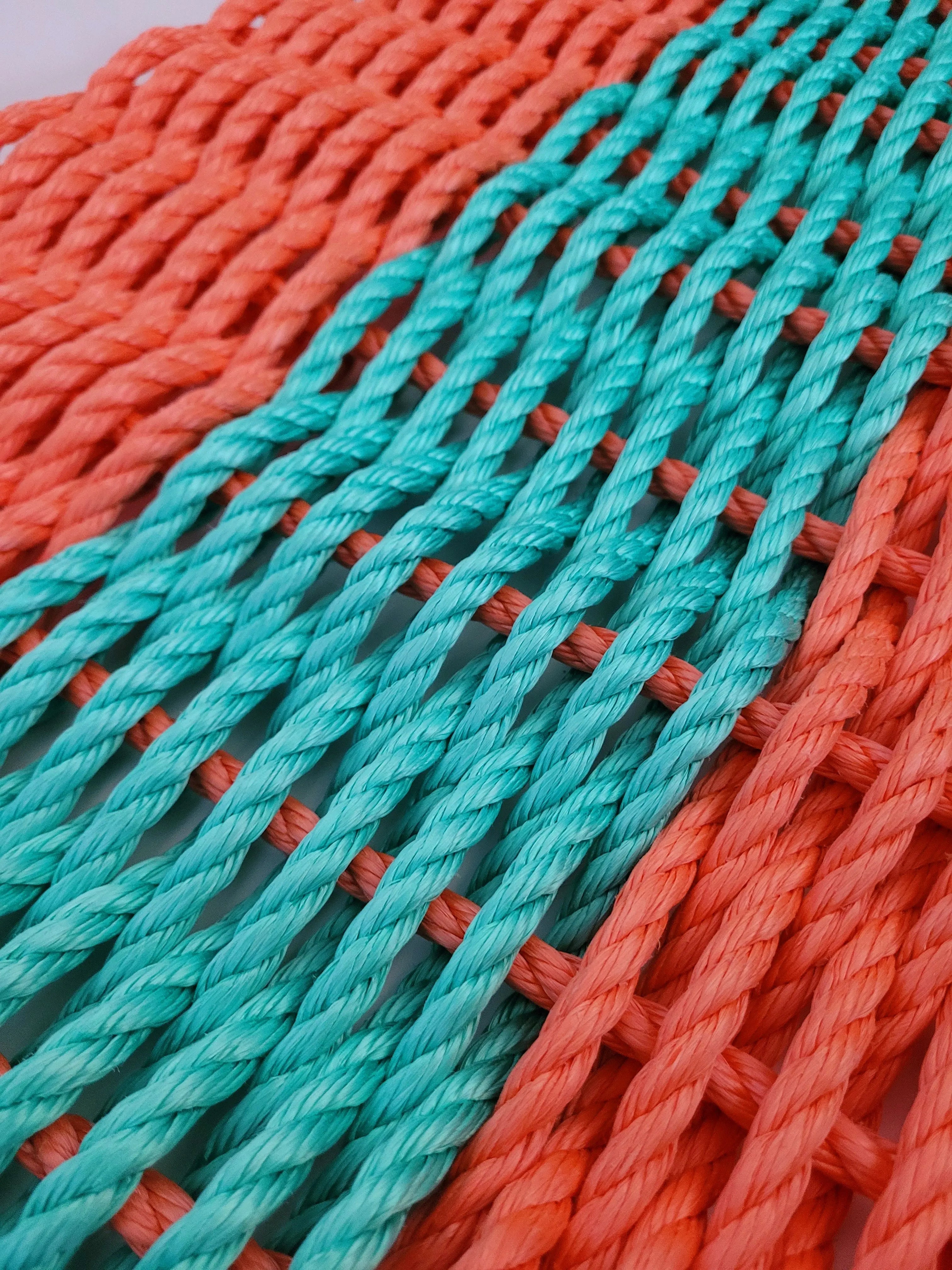 Lobster Rope Mat, Coral Orange and Teal - MaisonBeach
