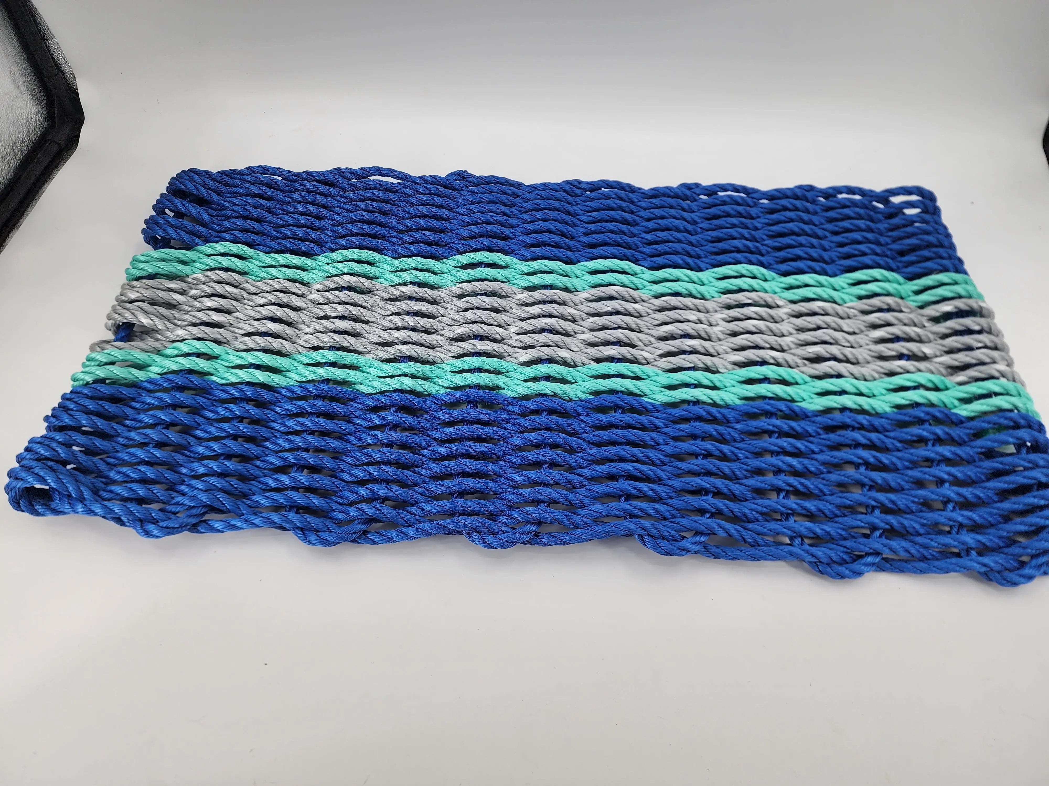 Lobster Rope Door Mat, Blue and Light Gray, Teal accents - MaisonBeach