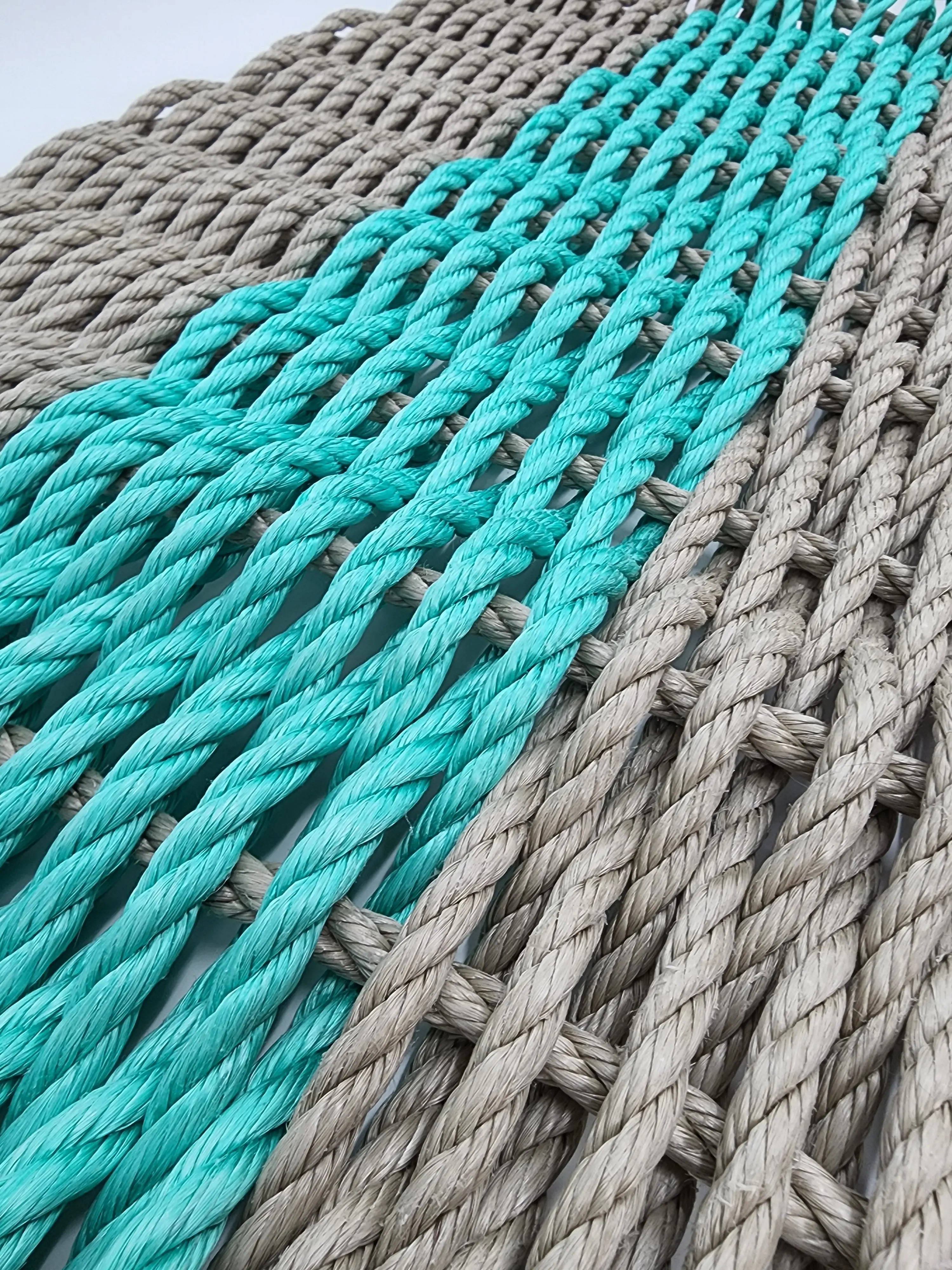 Lobster Rope Mat Tan and Teal, Natural Color - MaisonBeach