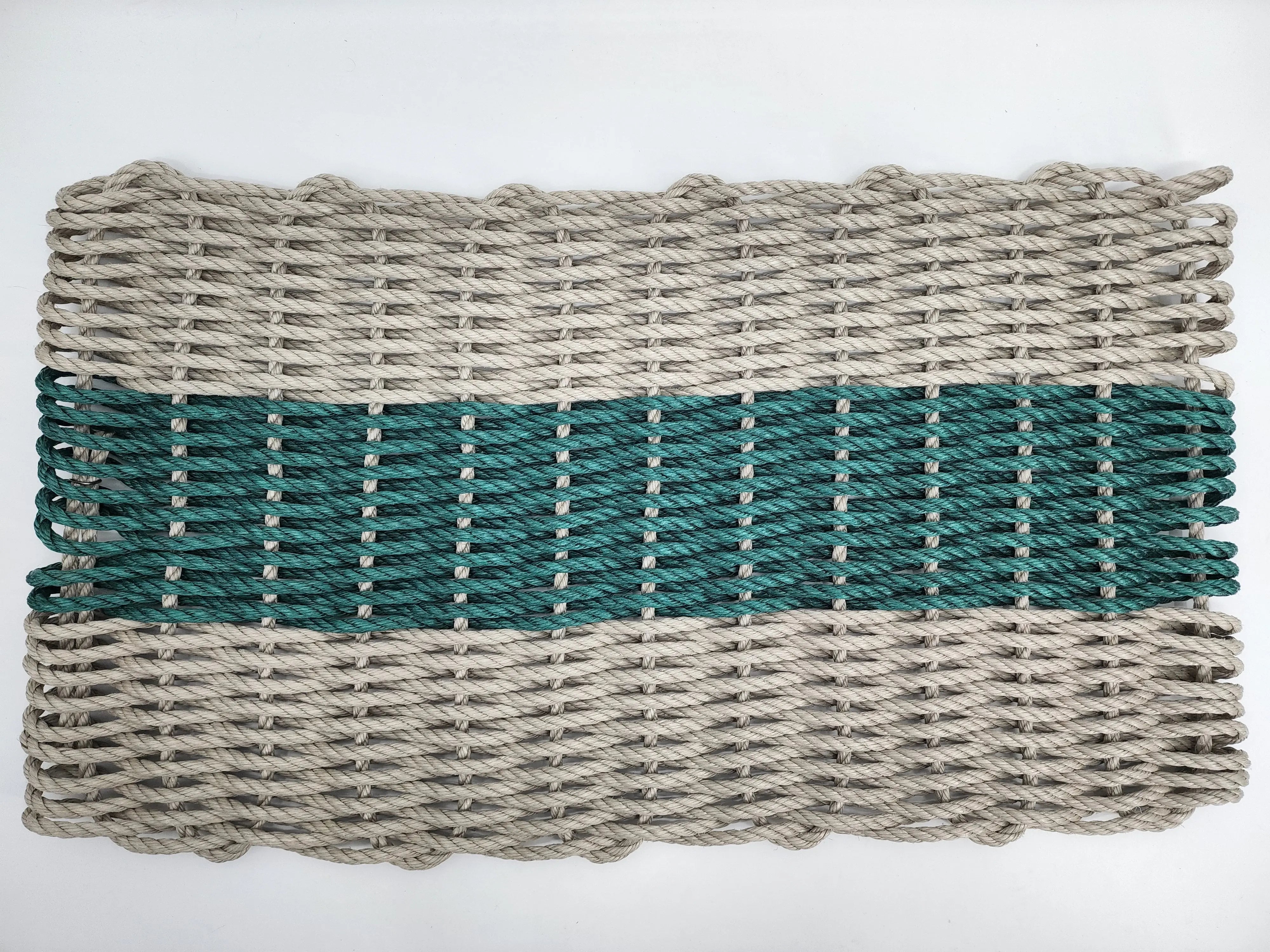 Lobster Rope Mat Tan and Hunter Green, Natural Color - MaisonBeach