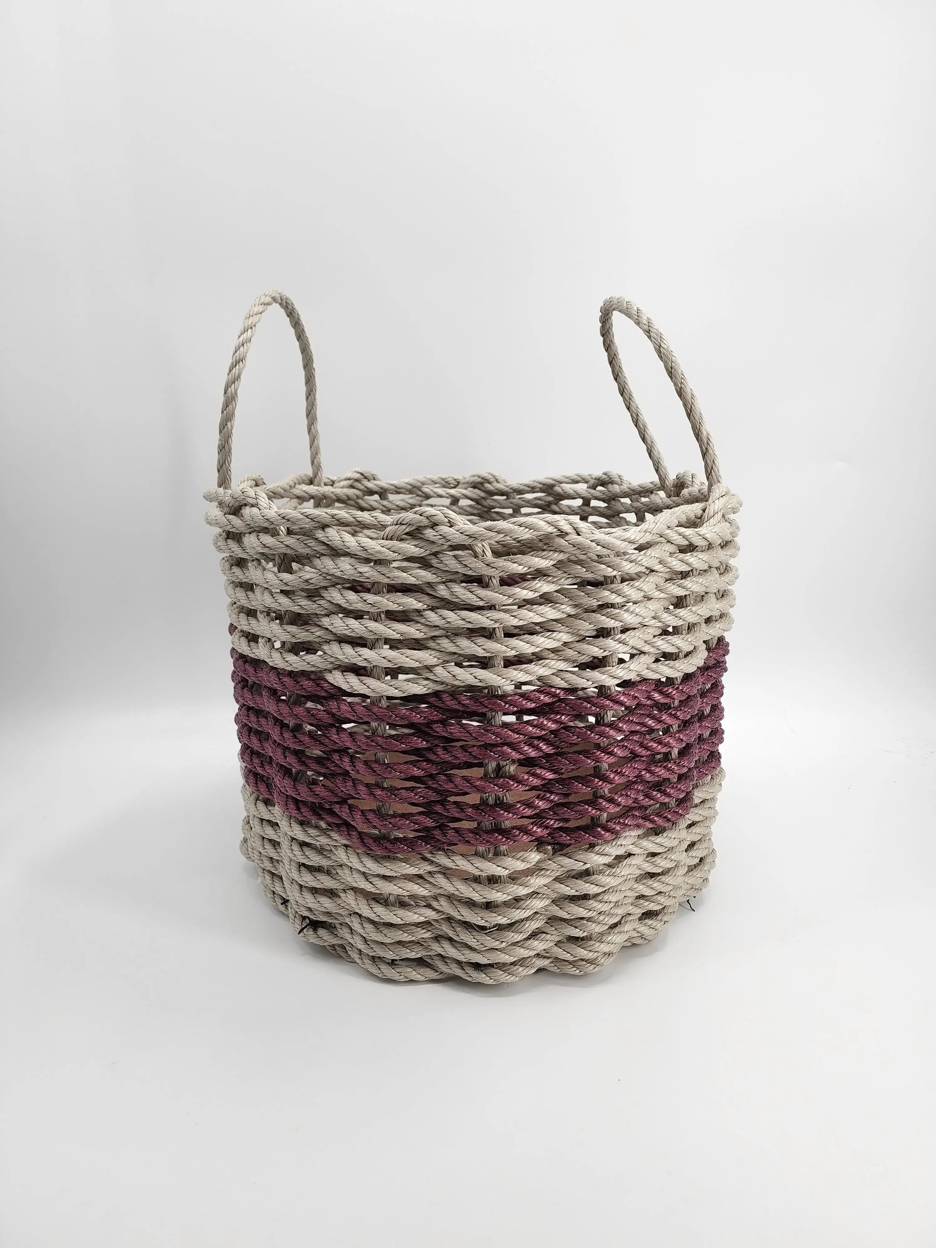 Authentic Maine Lobster Rope Storage Basket Tan and Burgundy - MaisonBeach