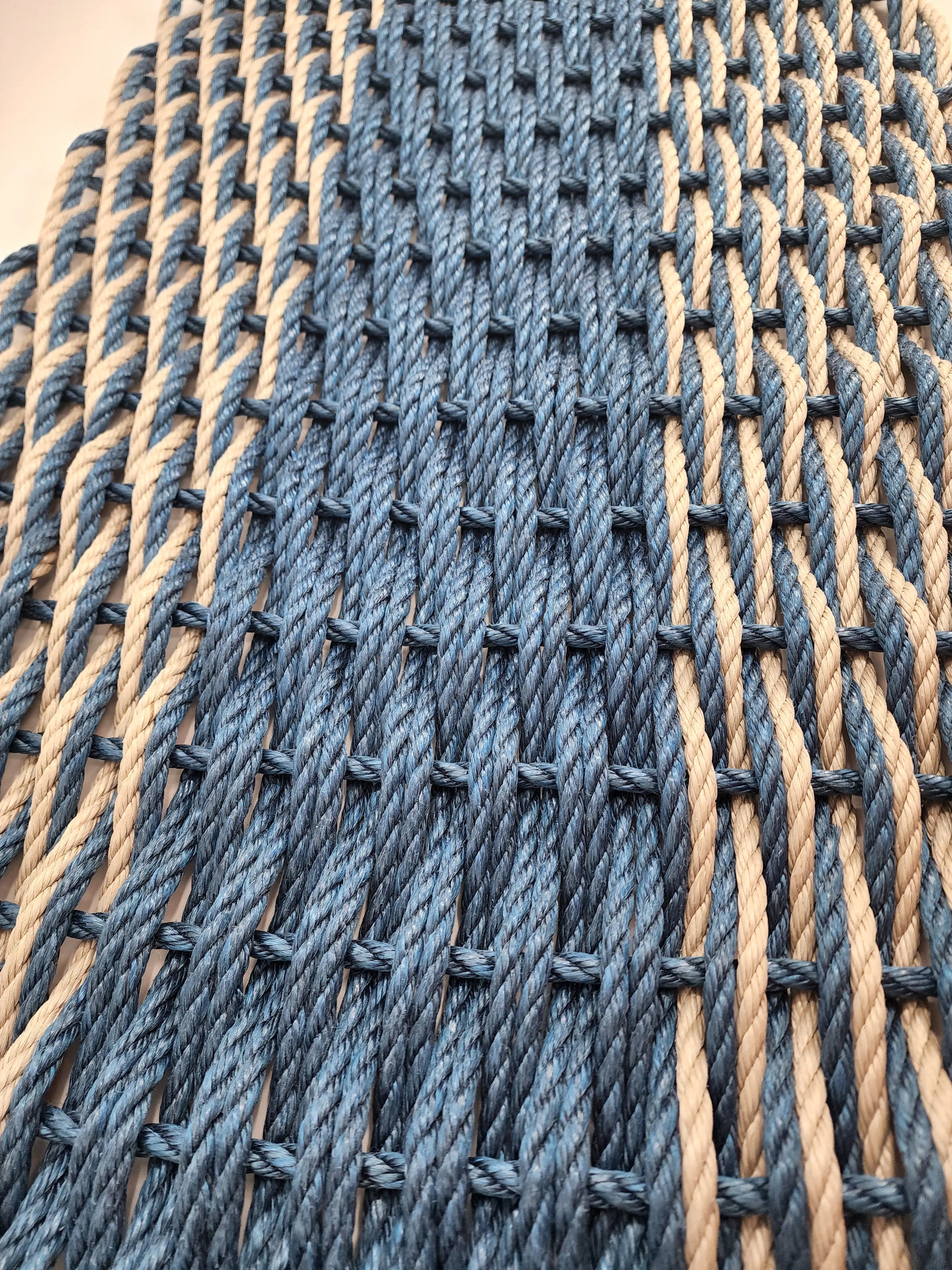 Large Navy Blue and Tan Lobster Rope Mat made with Lobster Rope, Double Weave, Vibrant, Long Lasting Durable - MaisonBeach