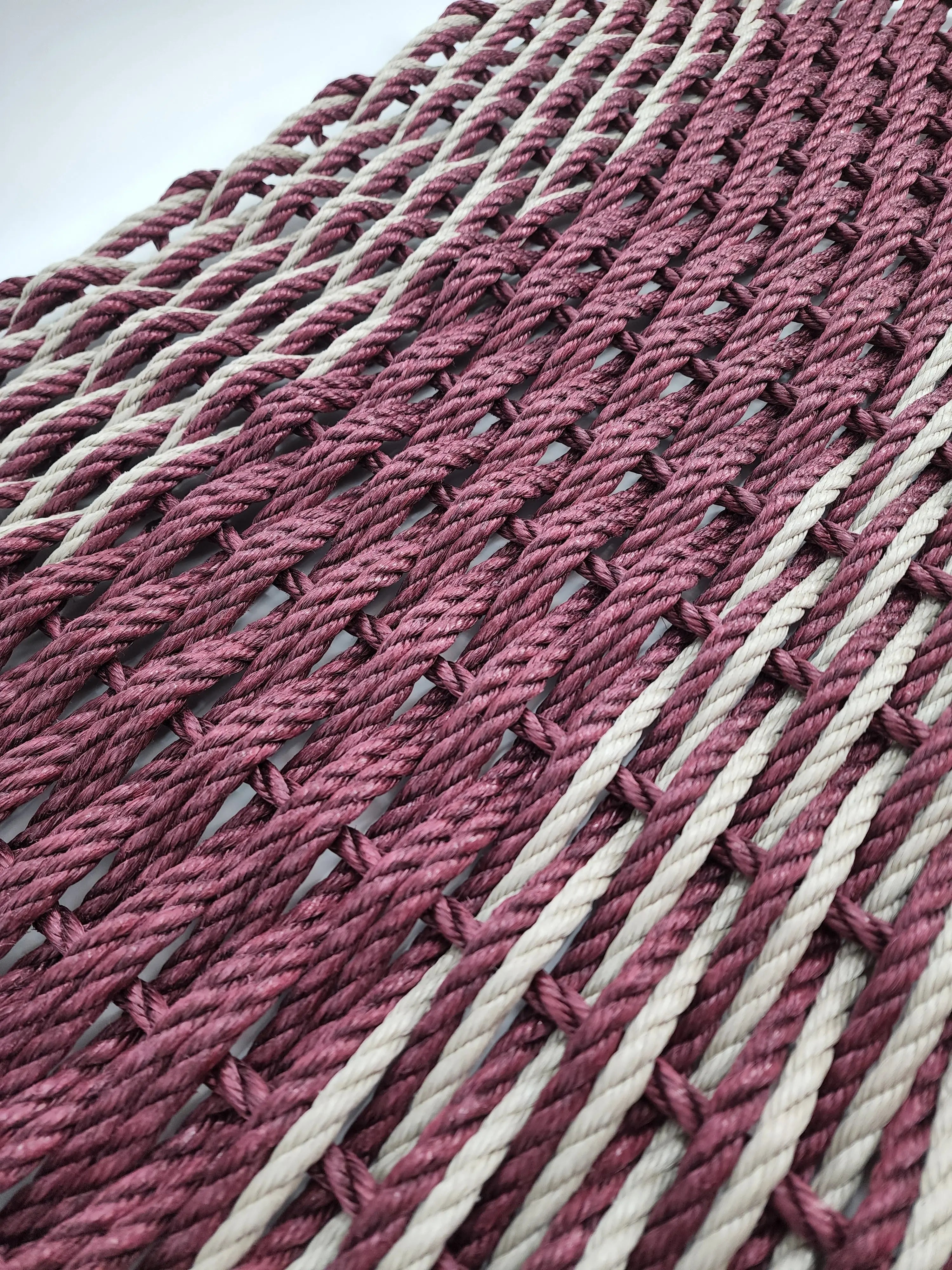 Large Burgundy Red and Tan Lobster Rope Mat made with Lobster Rope, Double Weave, Vibrant, Long Lasting Durable - MaisonBeach