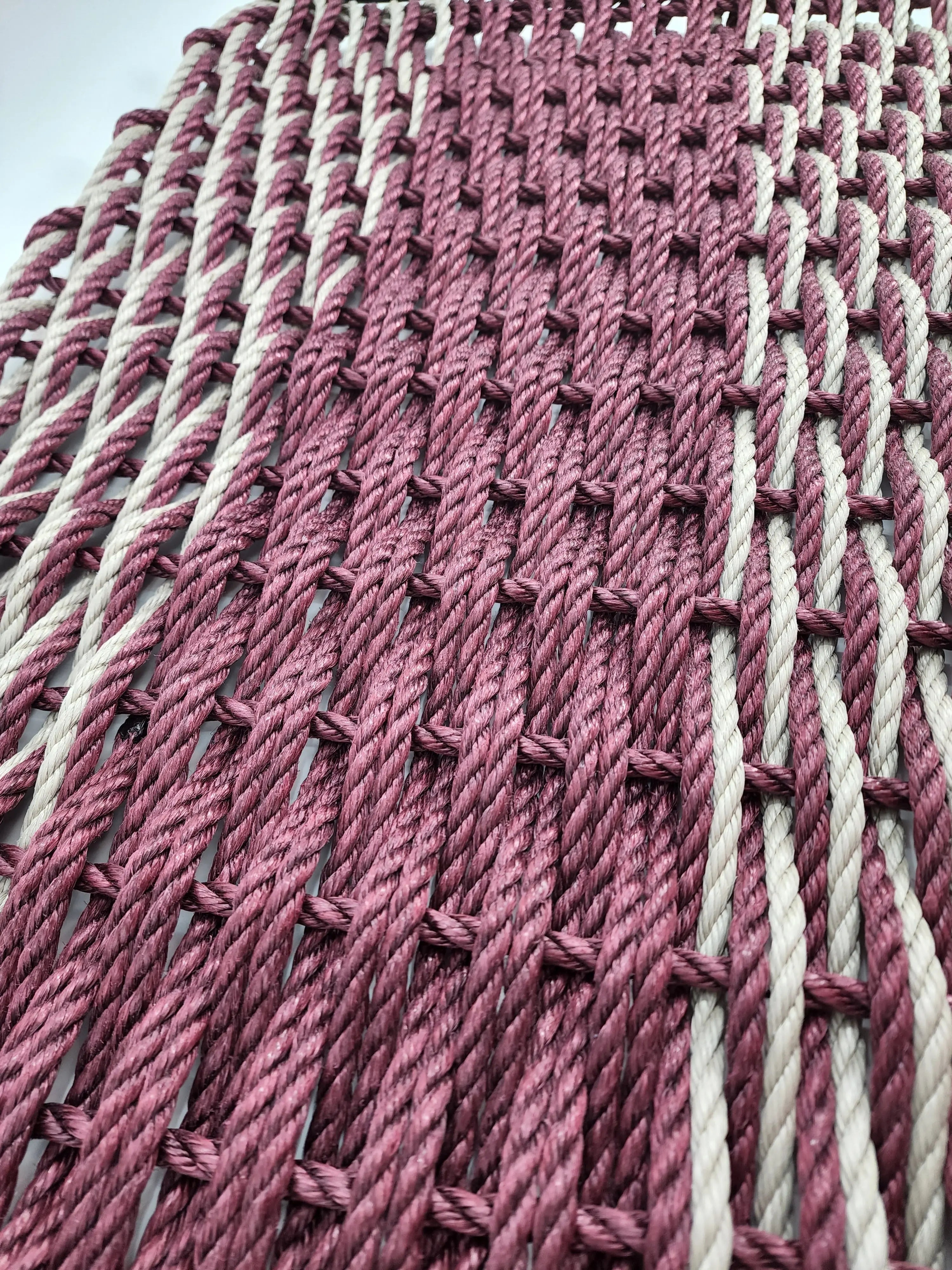 Large Burgundy Red and Tan Lobster Rope Mat made with Lobster Rope, Double Weave, Vibrant, Long Lasting Durable - MaisonBeach