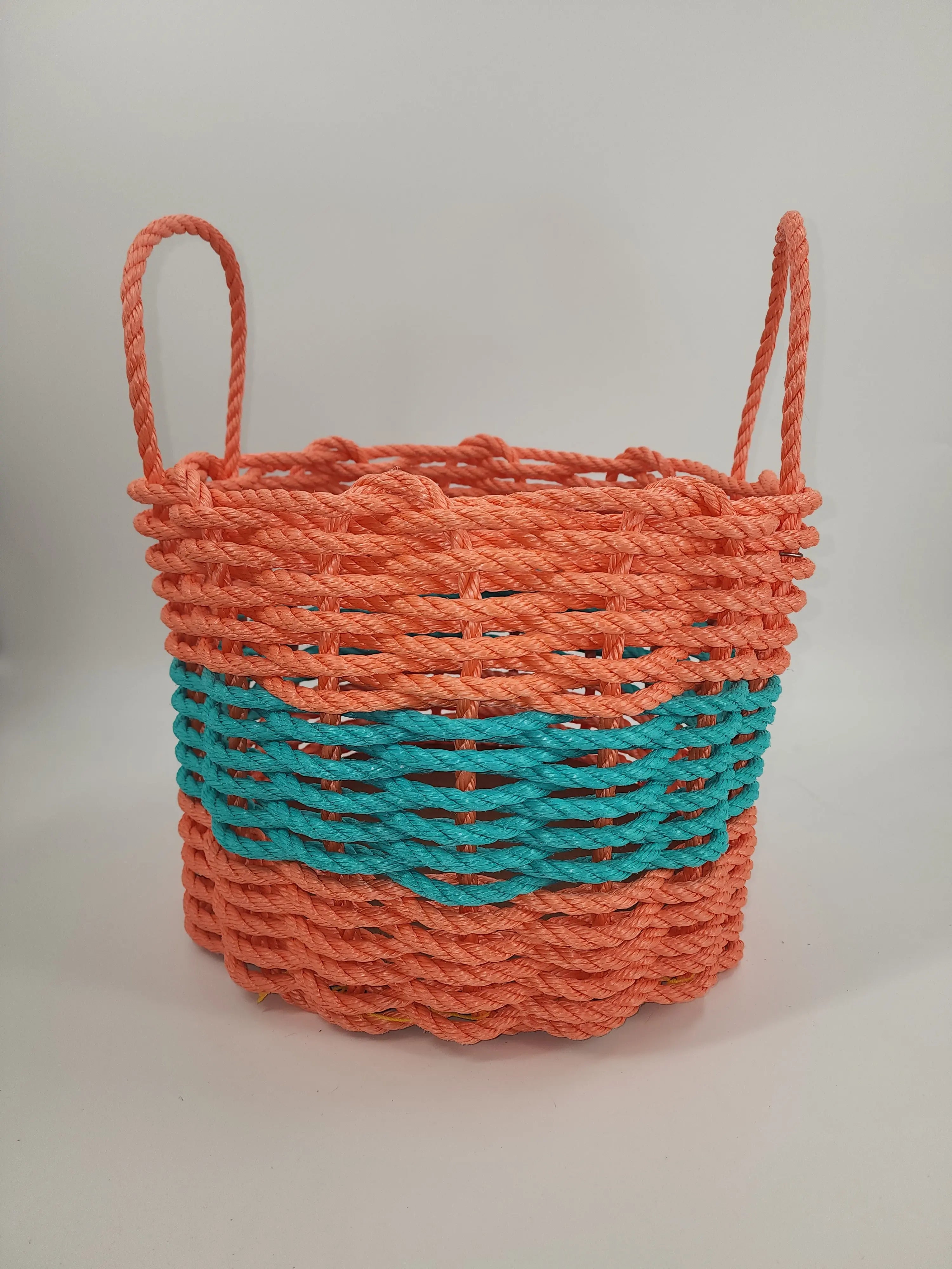 Authentic Maine Lobster Rope Storage Basket. Coral Orange and Teal - MaisonBeach