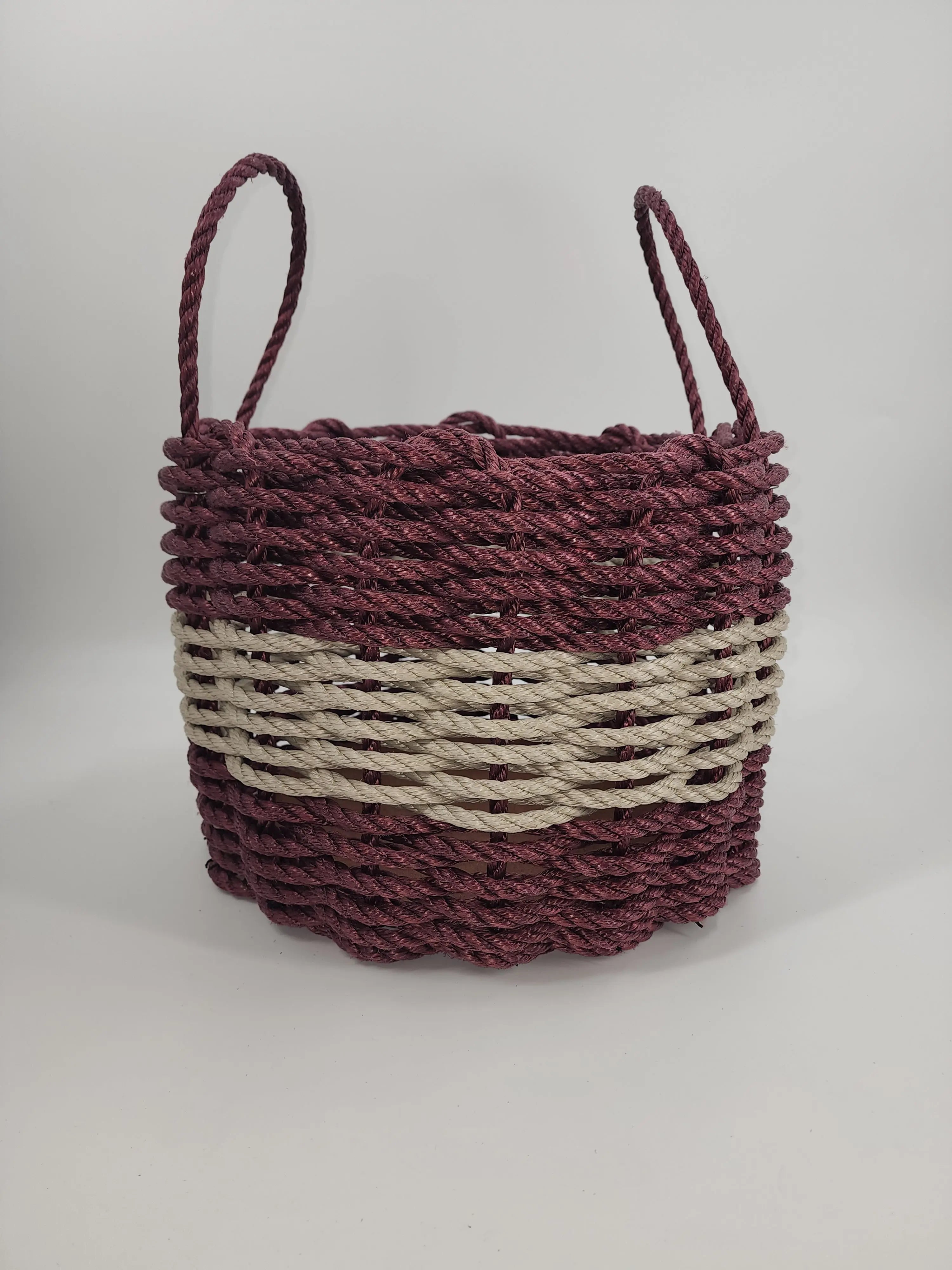 Authentic Maine Lobster Rope Storage Basket Burgundy and Tan - MaisonBeach