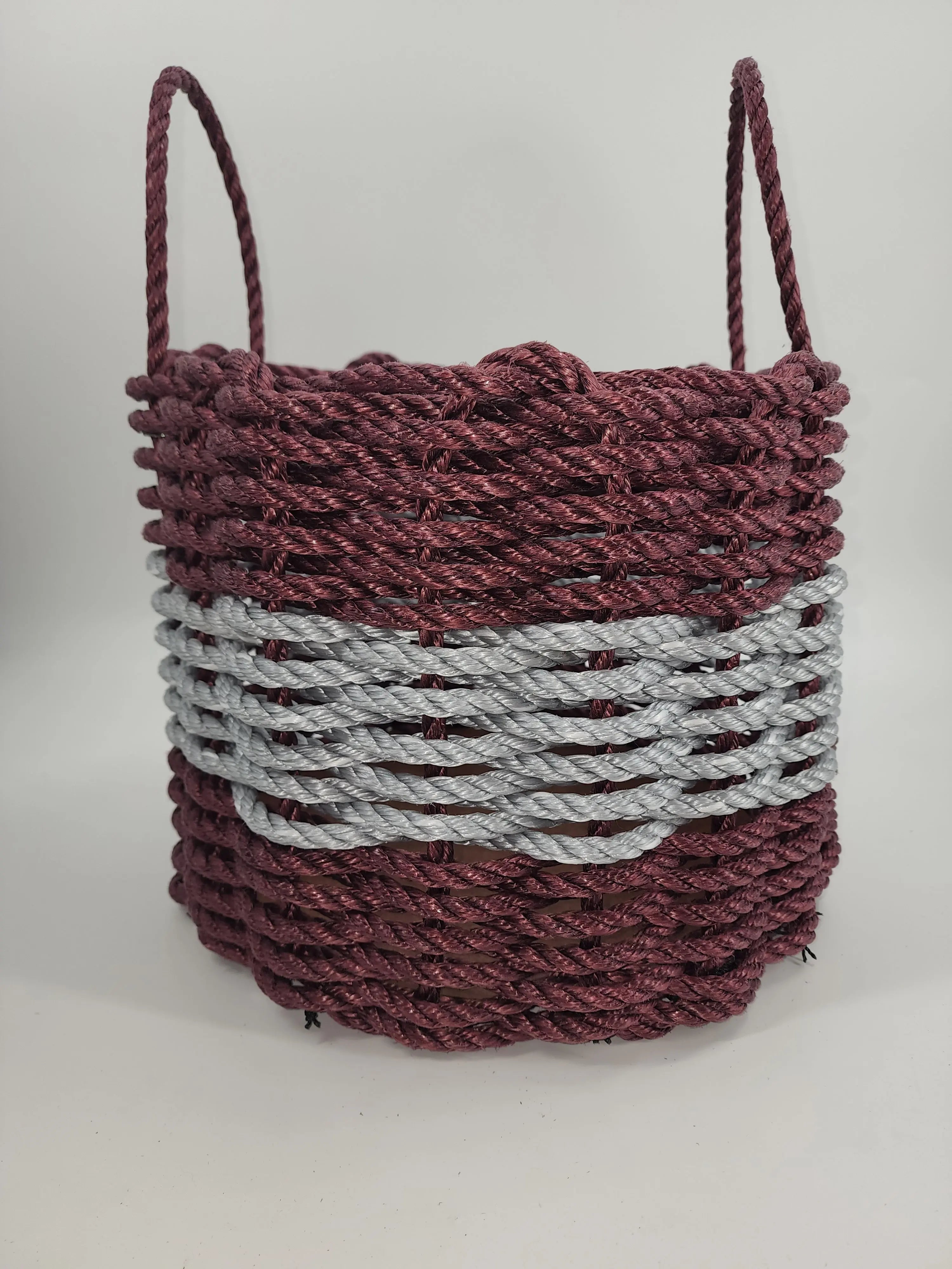 Authentic Maine Lobster Rope Storage Basket Burgundy and Light Gray - MaisonBeach