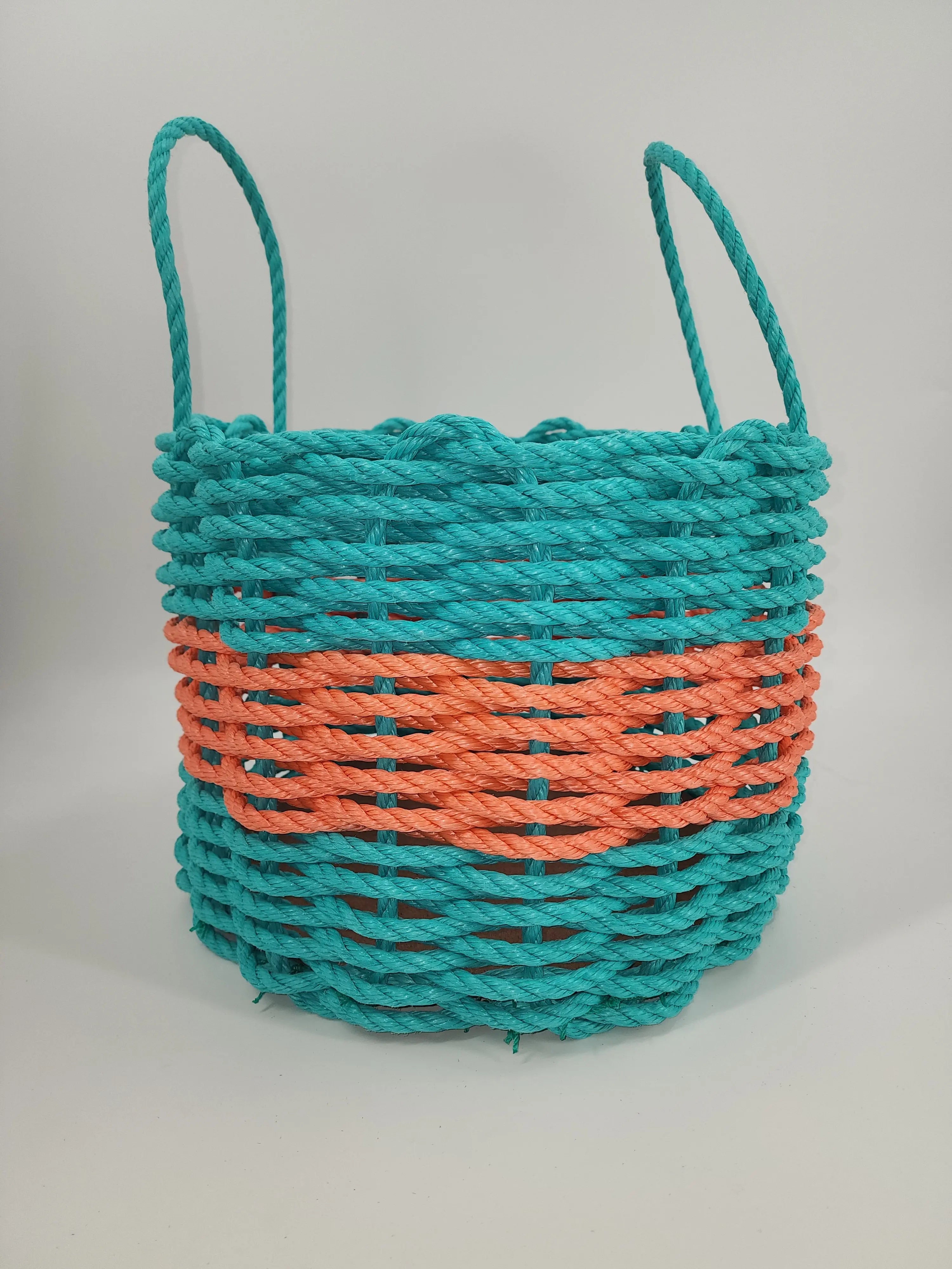 Authentic Maine Lobster Rope Storage Basket. Teal and Coral Orange - MaisonBeach