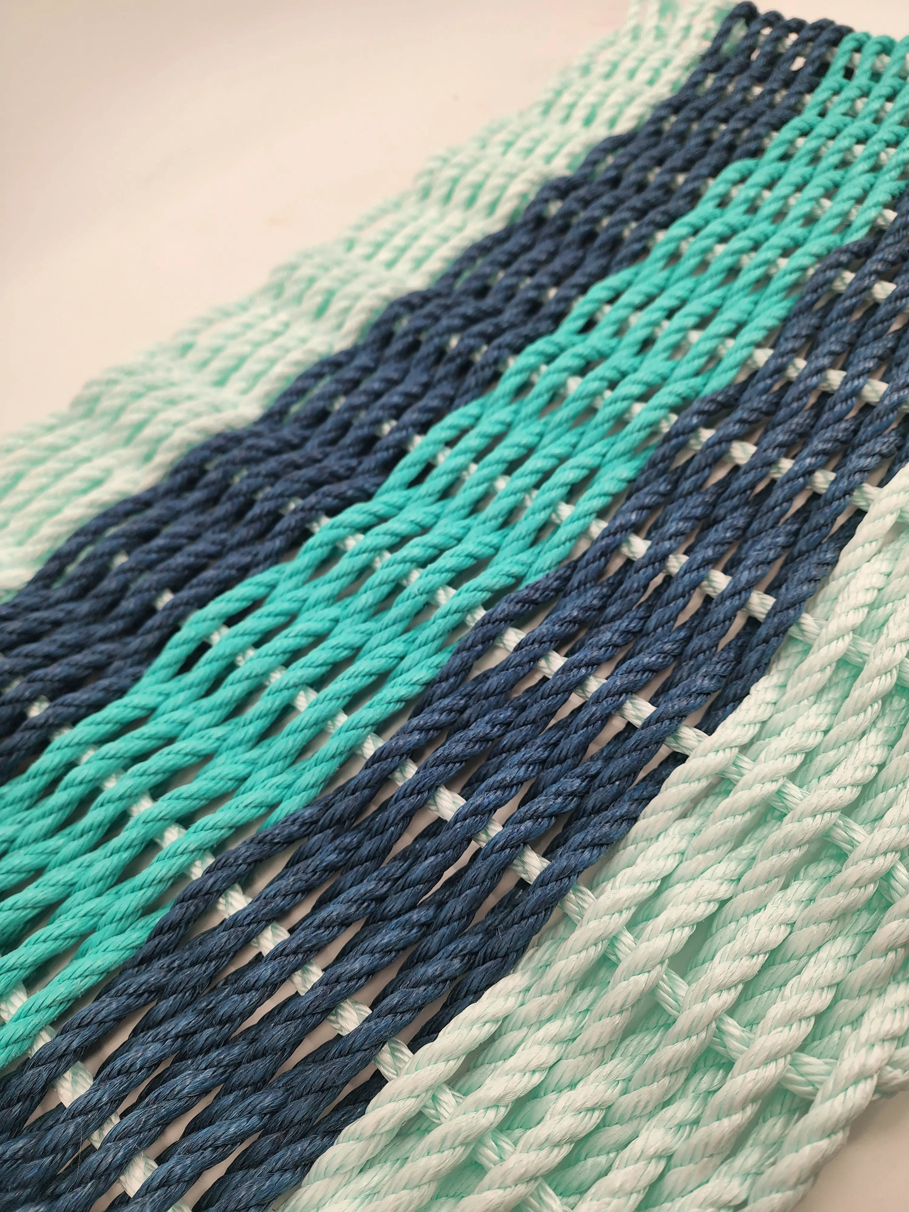 Seafoam, Navy and Teal Rope Mat made with Lobster Rope - MaisonBeach