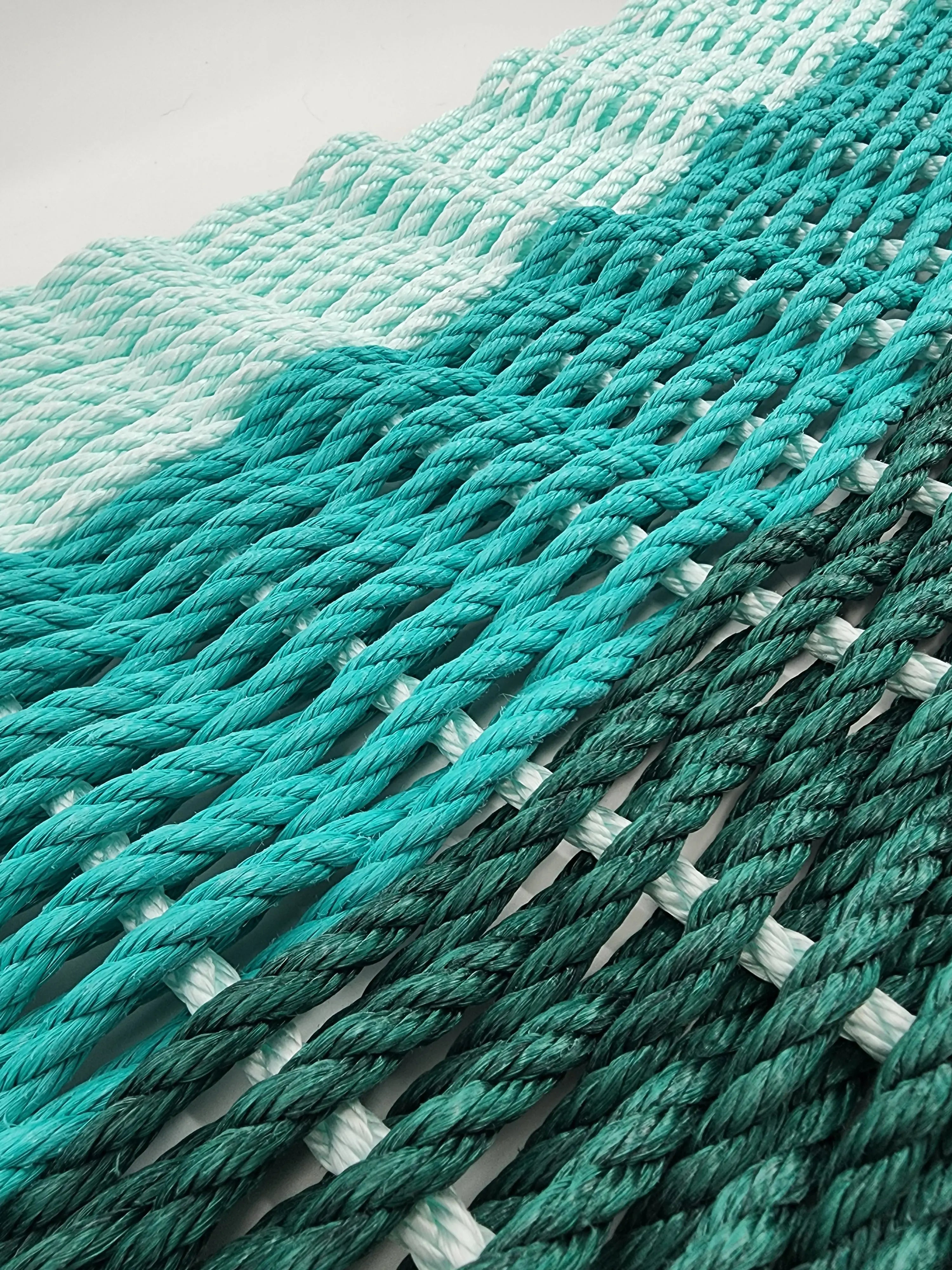Ombre Rope Mat made with Lobster Rope, Hunter Green, Teal, Seafoam - MaisonBeach