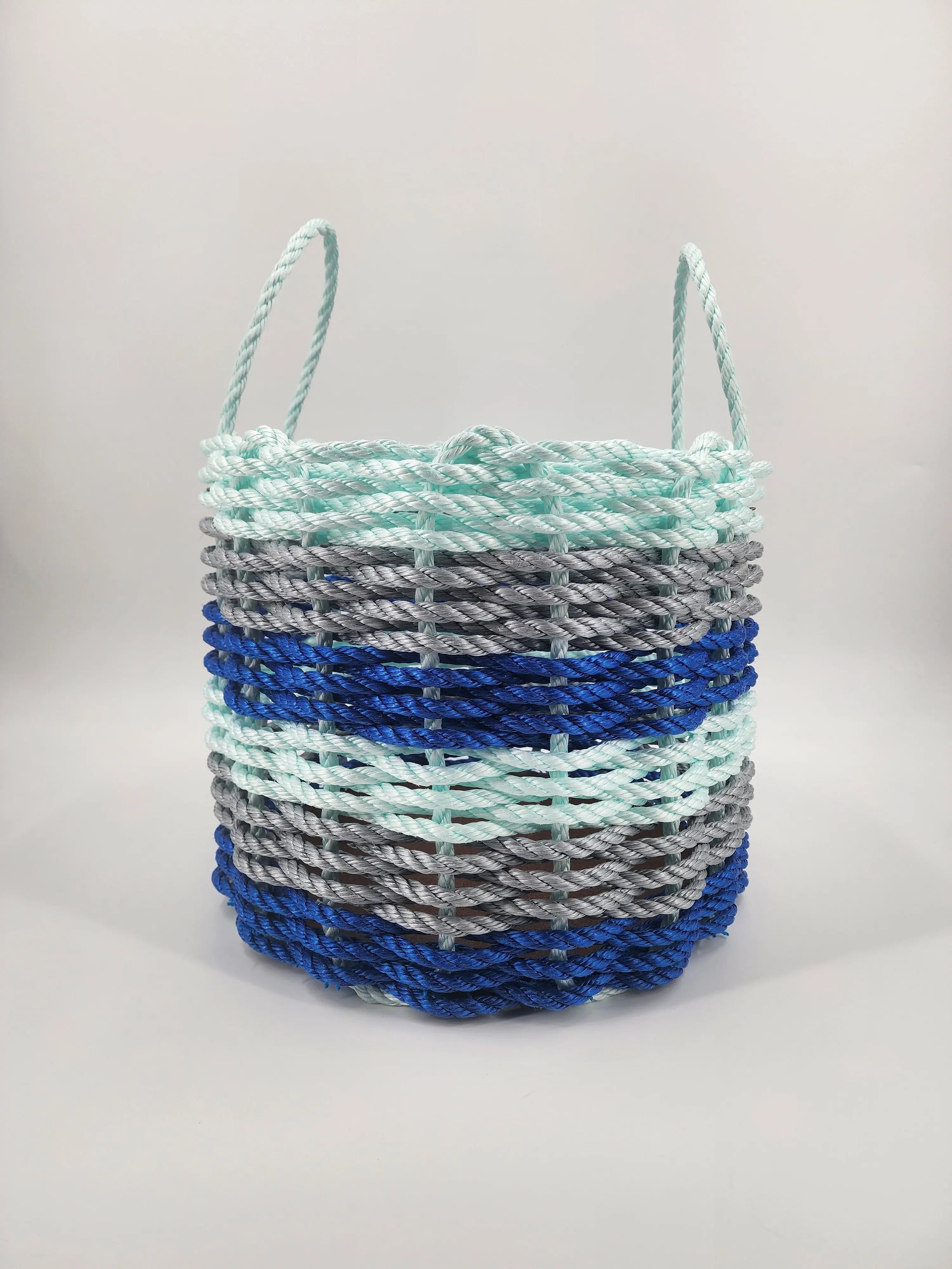 Six Stripe Lobster Rope Storage Basket Blue, Light Gray and Seafoam - MaisonBeach