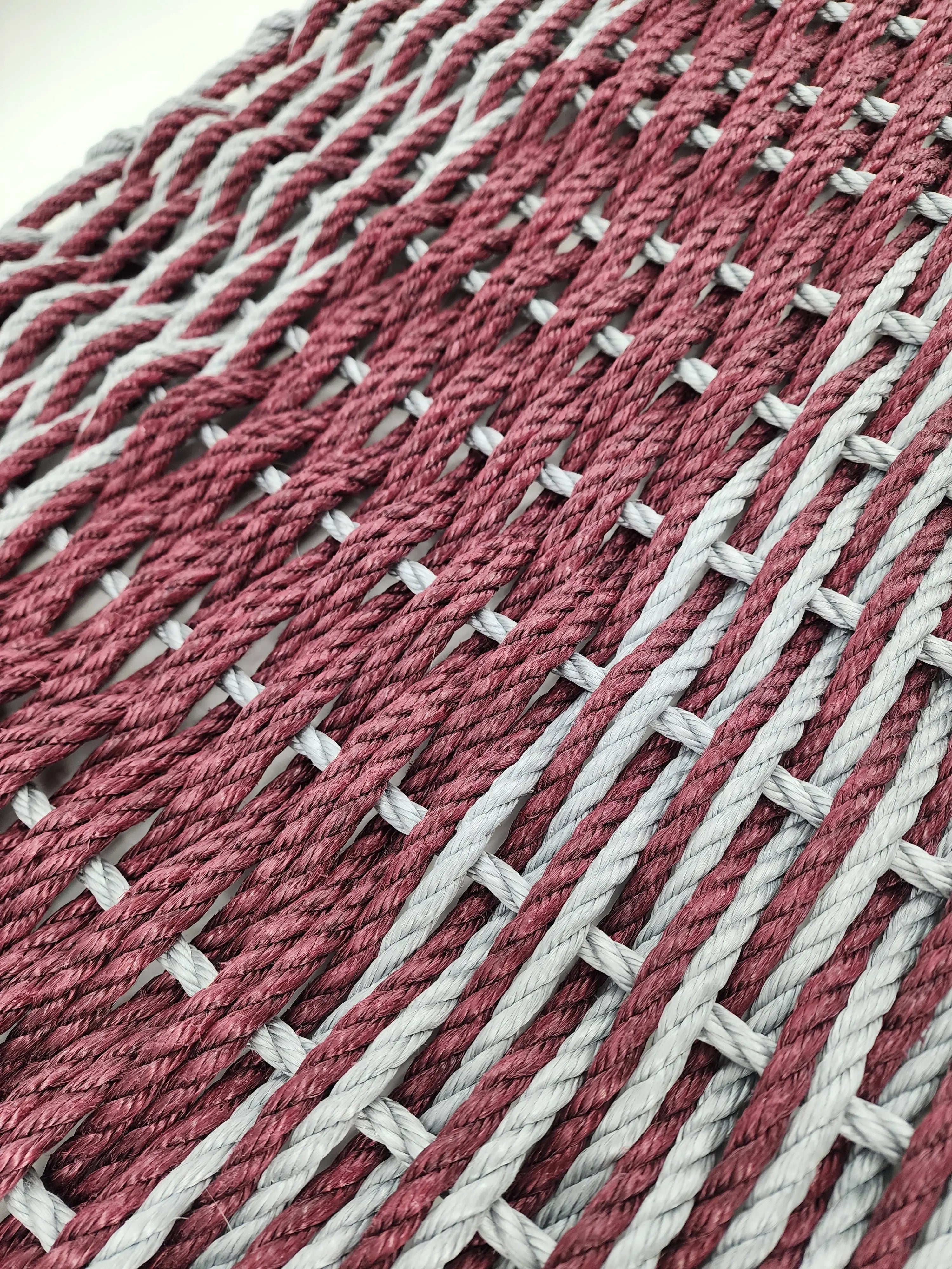 Large Burgundy Red and Light Gray Lobster Rope Mat made with Lobster Rope, Double Weave, Vibrant, Long Lasting Durable - MaisonBeach