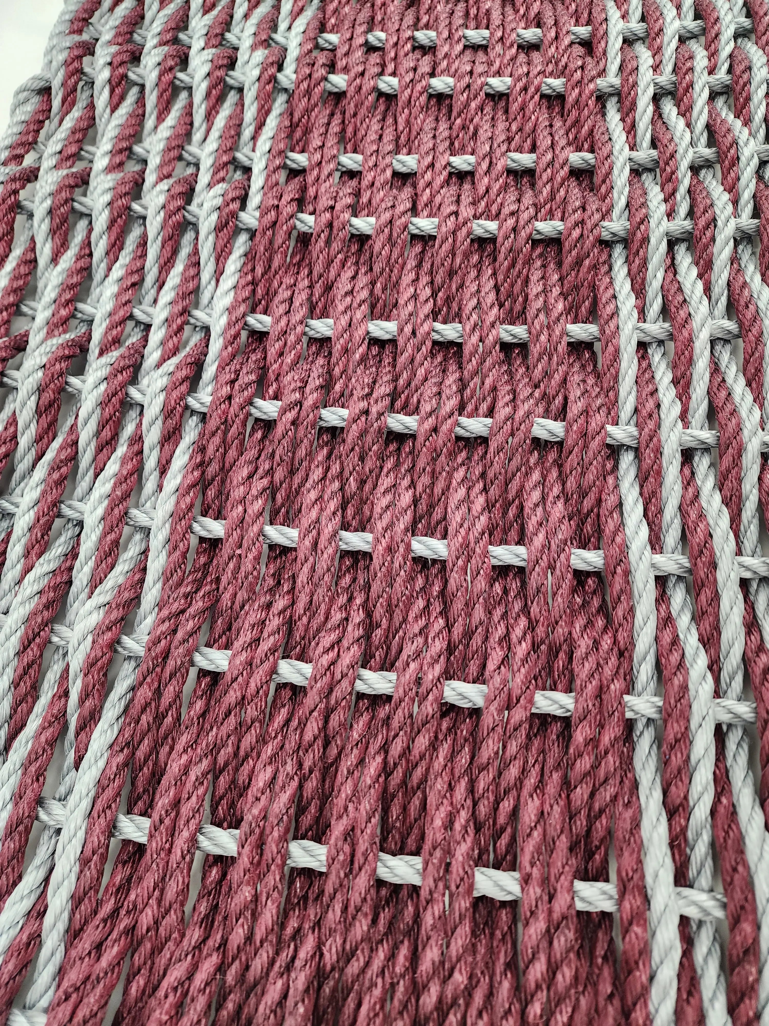 Large Burgundy Red and Light Gray Lobster Rope Mat made with Lobster Rope, Double Weave, Vibrant, Long Lasting Durable - MaisonBeach