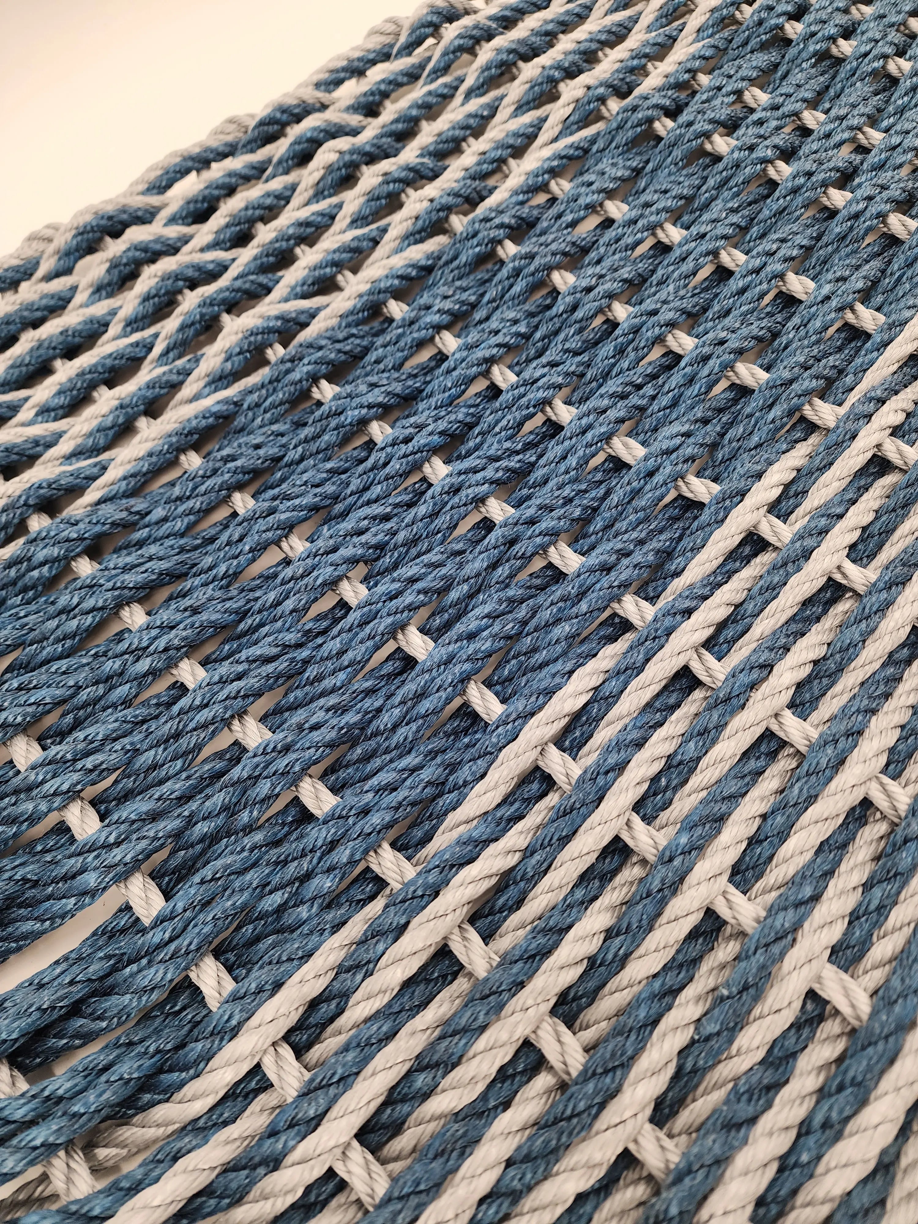Large Navy Blue and Light Gray Lobster Rope Mat made with Lobster Rope, Double Weave, Vibrant, Long Lasting Durable - MaisonBeach