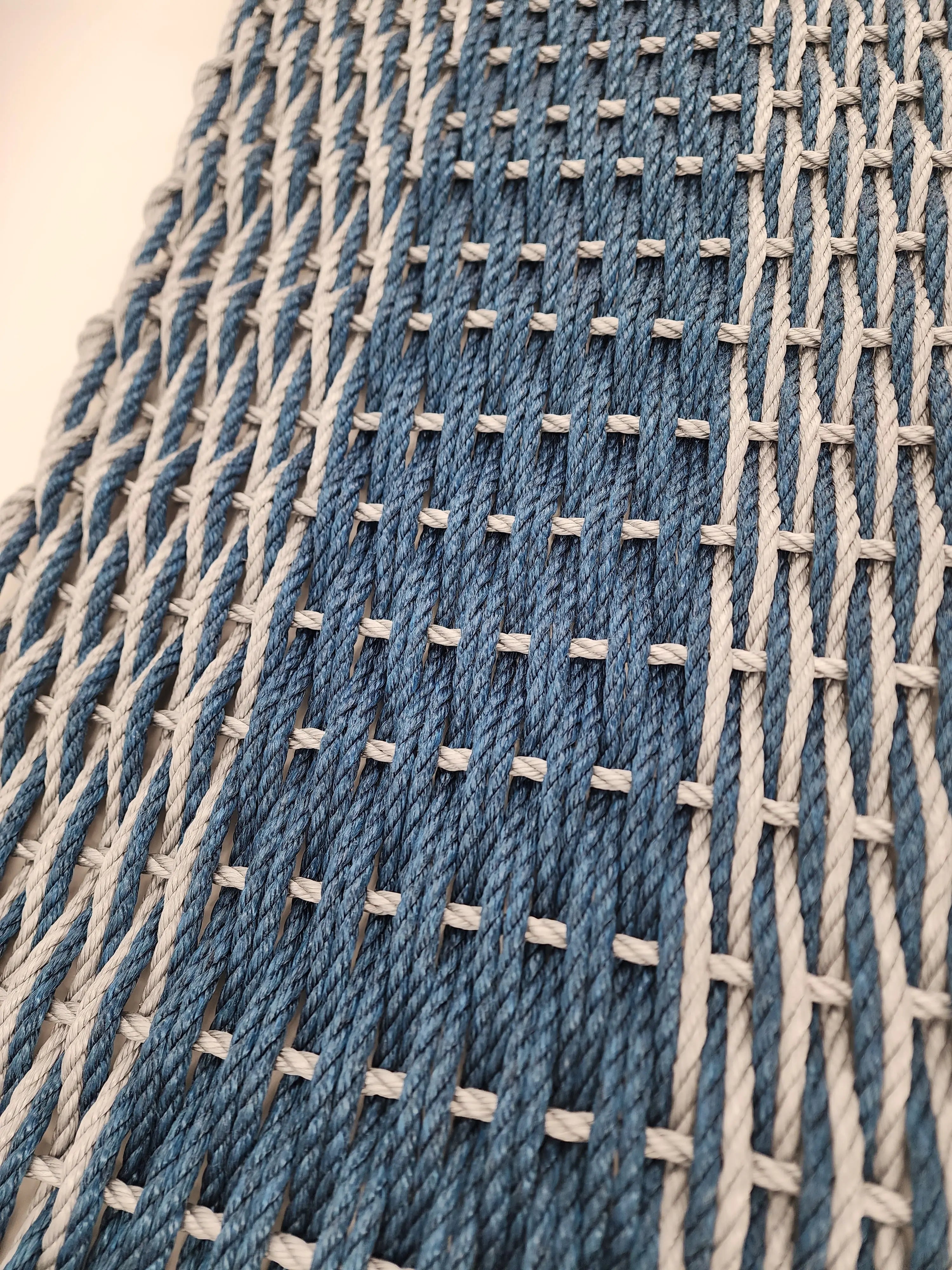 Large Navy Blue and Light Gray Lobster Rope Mat made with Lobster Rope, Double Weave, Vibrant, Long Lasting Durable - MaisonBeach