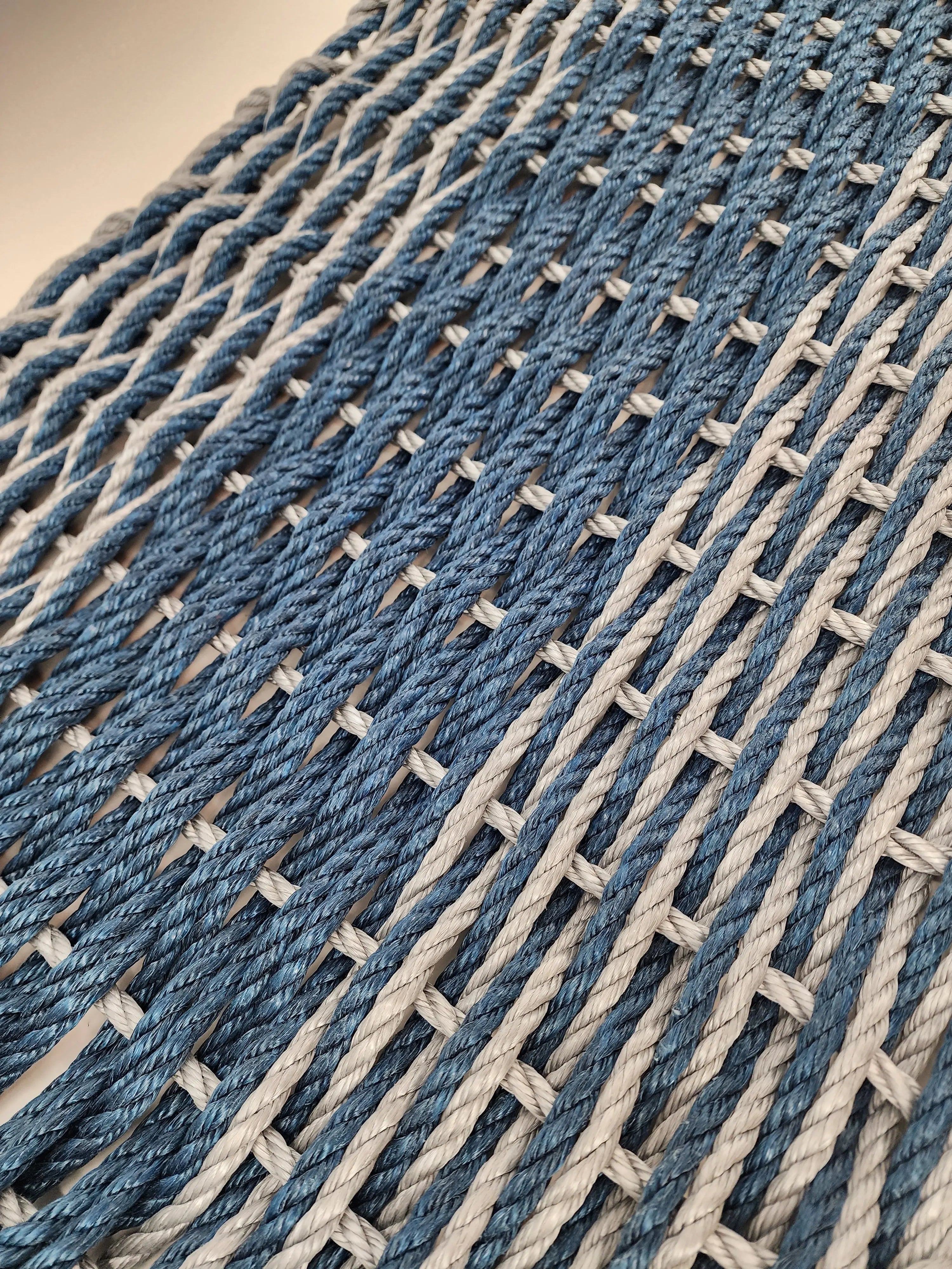 Large Navy Blue and Light Gray Lobster Rope Mat made with Lobster Rope, Double Weave, Vibrant, Long Lasting Durable - MaisonBeach