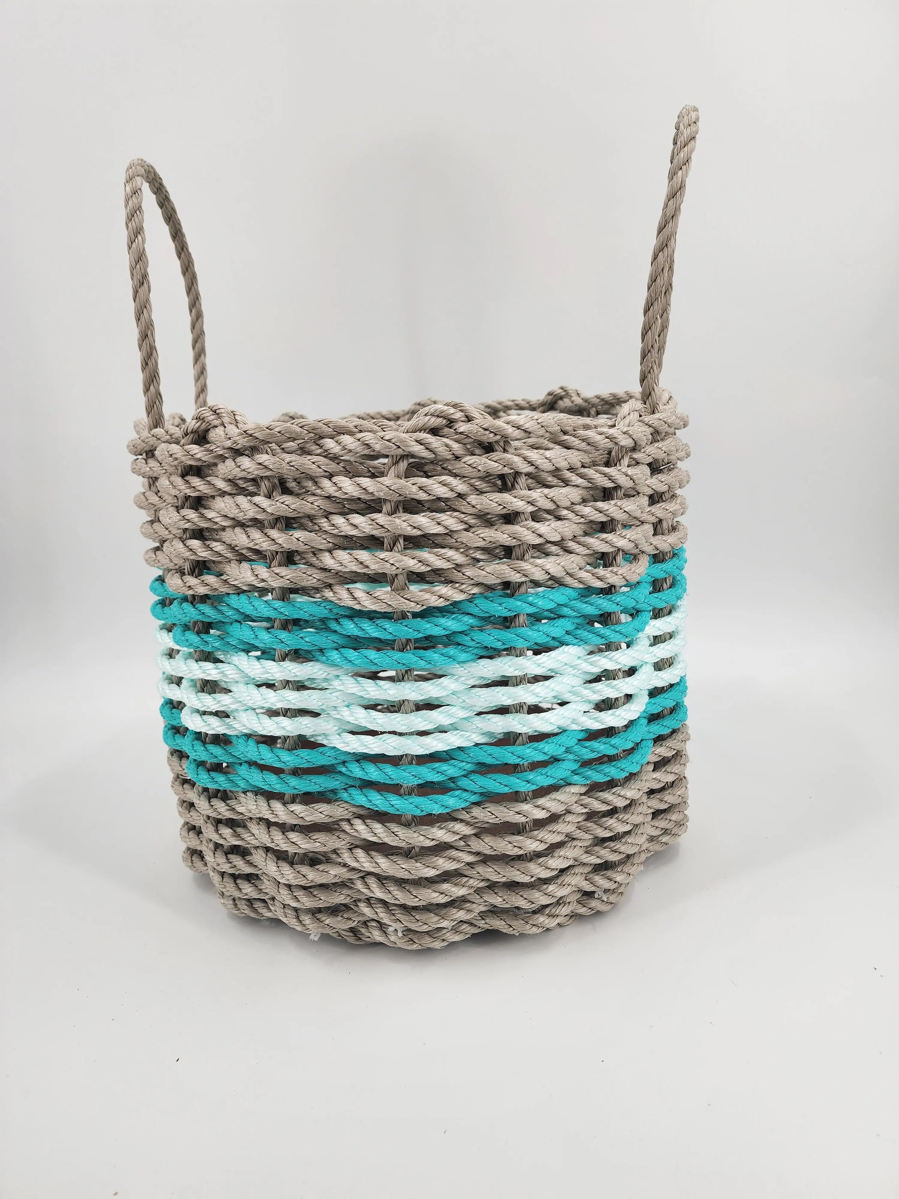 Authentic Maine Lobster Rope Storage Basket Tan and Seafoam, Accent color choice - MaisonBeach