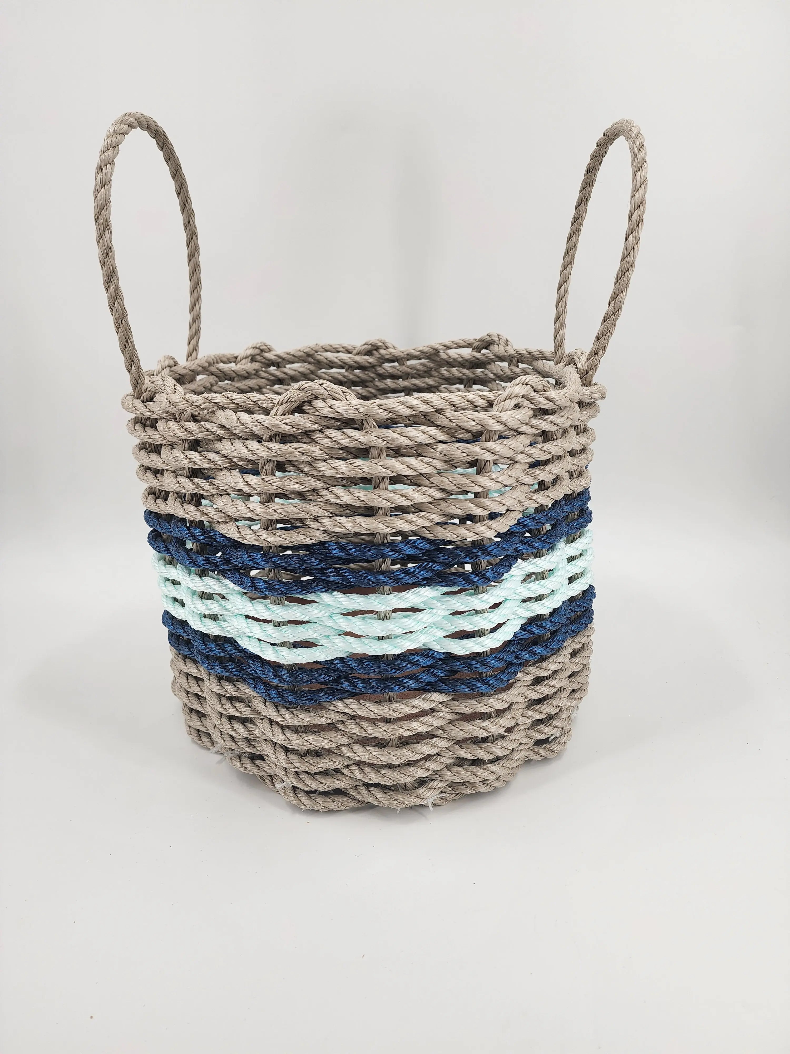 Authentic Maine Lobster Rope Storage Basket Tan and Seafoam, Accent color choice - MaisonBeach