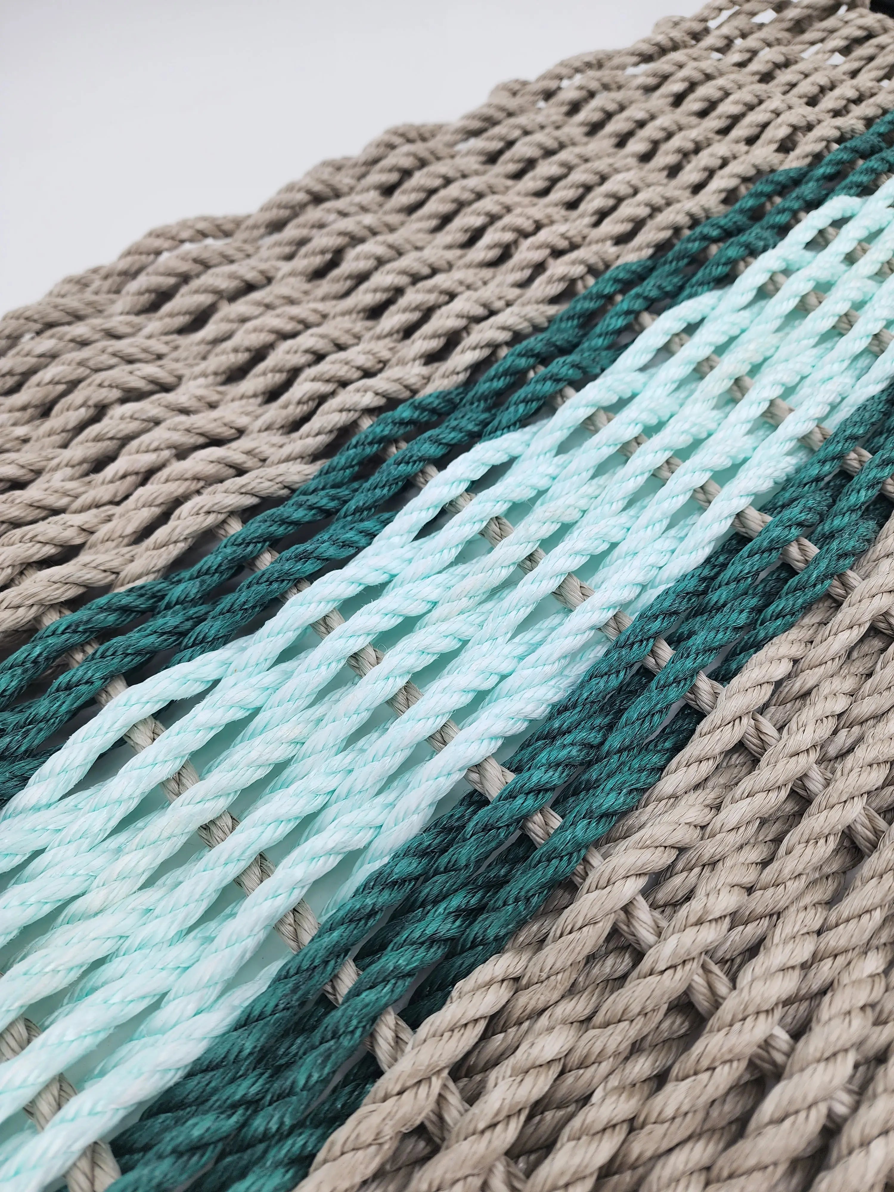 Lobster Rope Door Mat, Tan and Seafoam, accent color choice - MaisonBeach