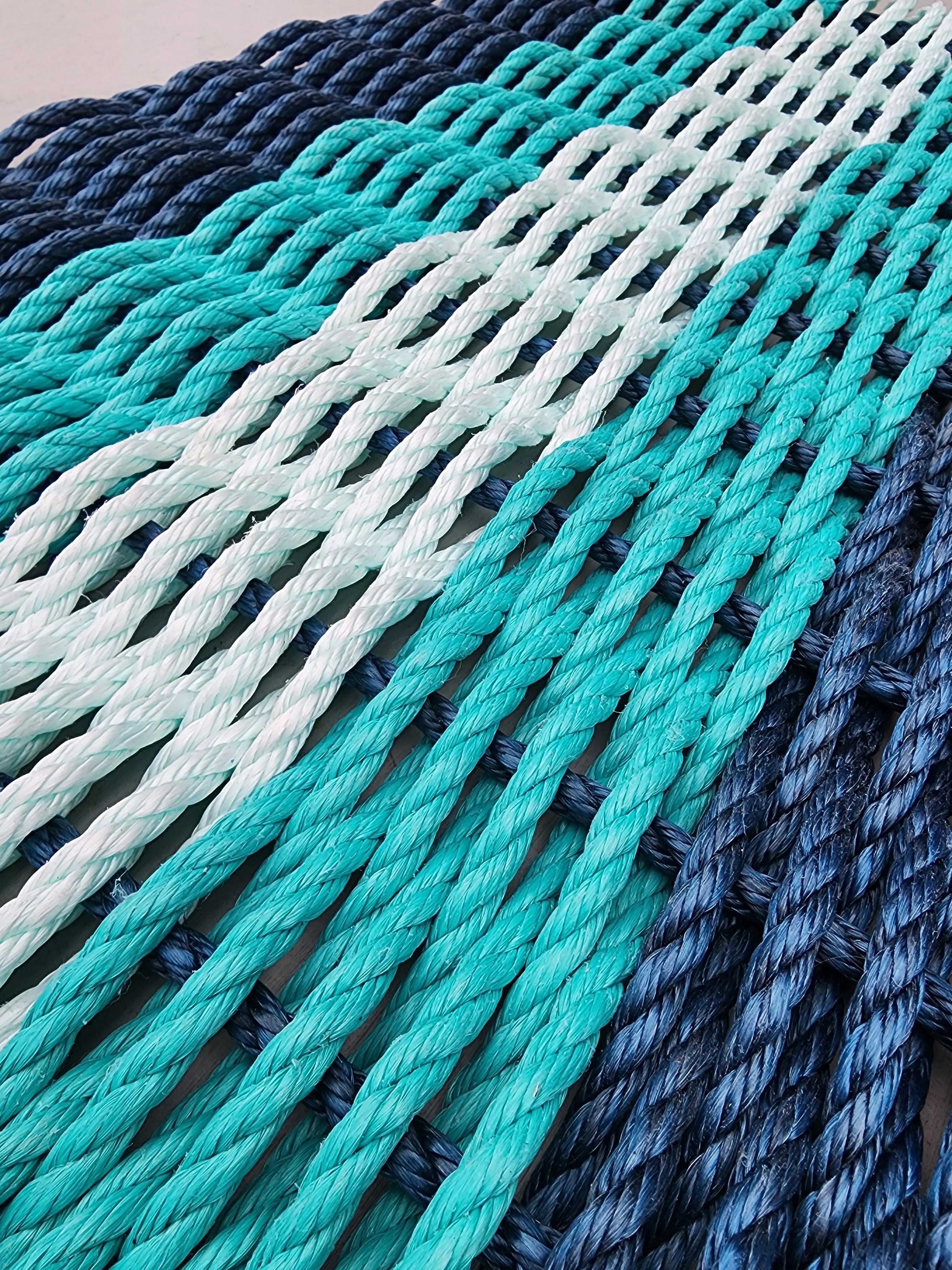 5 Stripe Lobster Rope Mat Navy Blue, Teal, Seafoam - MaisonBeach