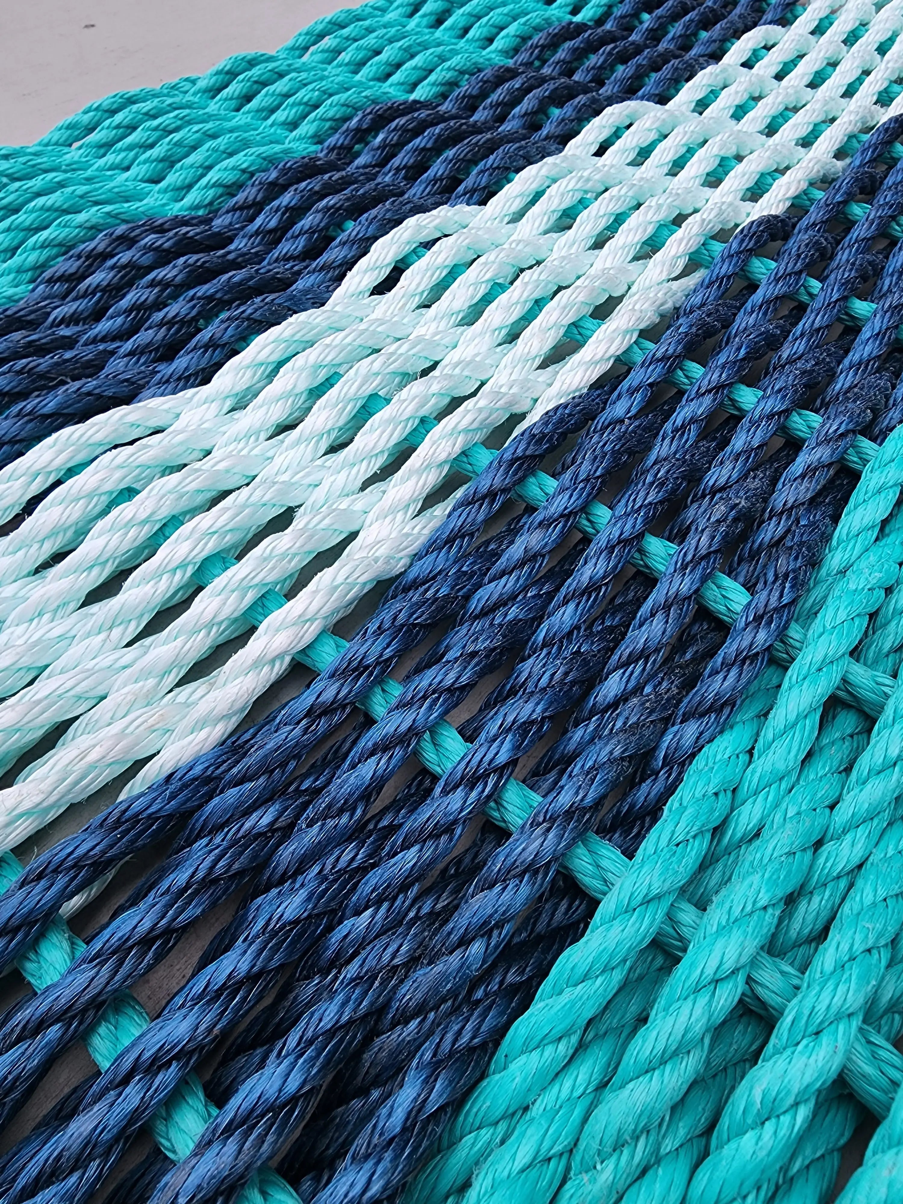 5 Stripe Lobster Rope Mat Teal, Navy Blue, Seafoam - MaisonBeach