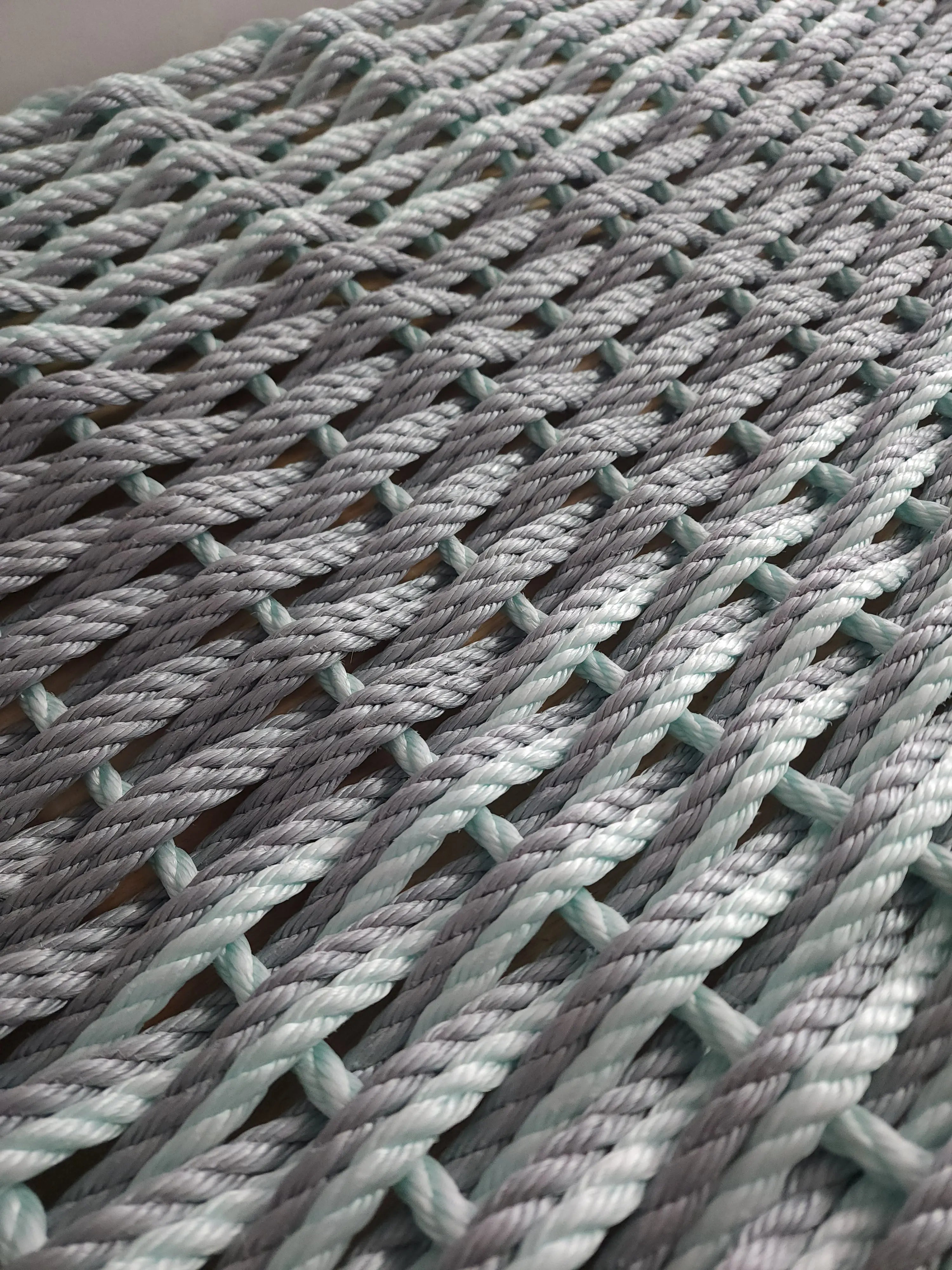 Large Doubleweave Light Gray and Seafoam Lobster Rope Mat - MaisonBeach