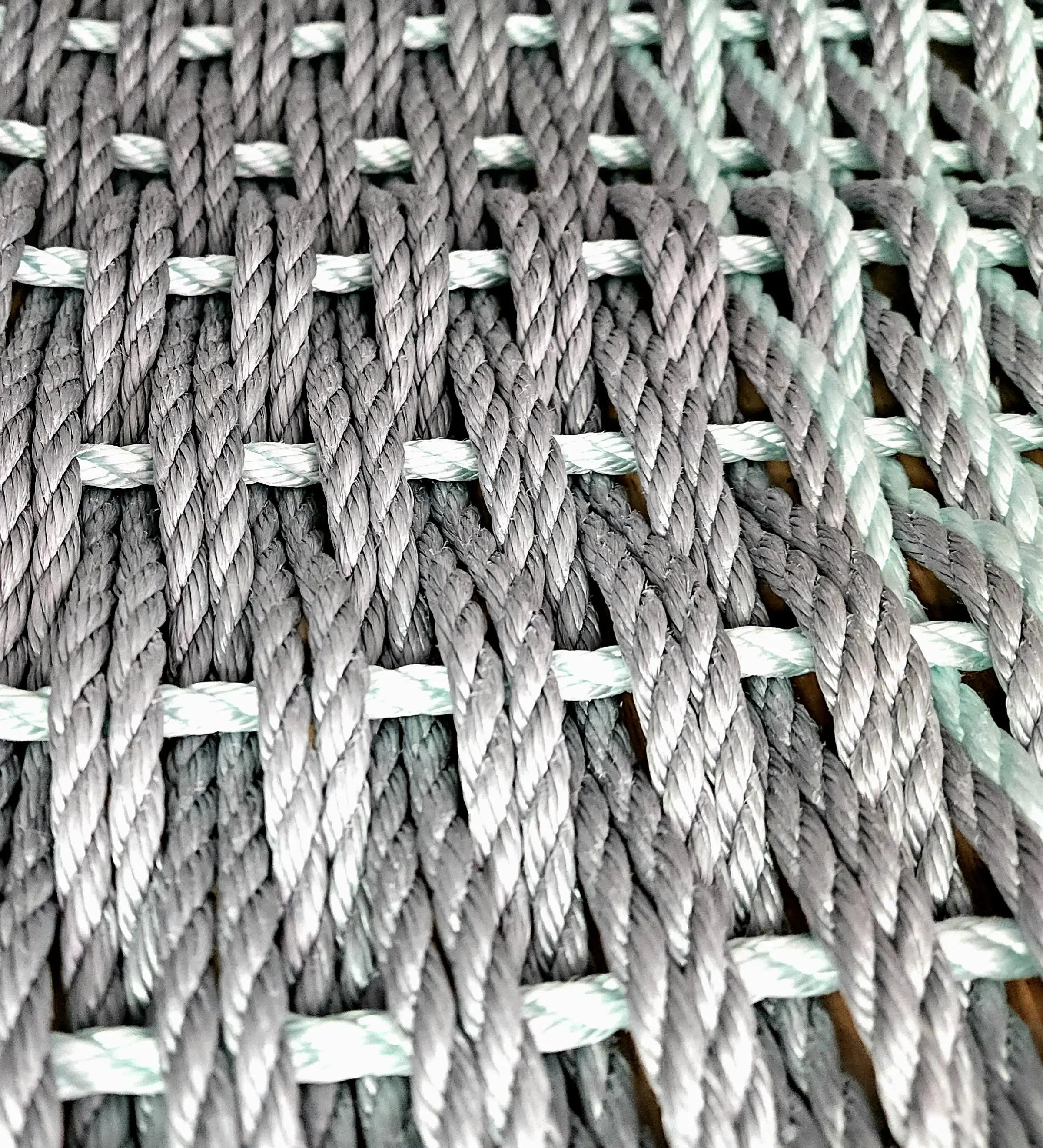 Large Doubleweave Light Gray and Seafoam Lobster Rope Mat - MaisonBeach