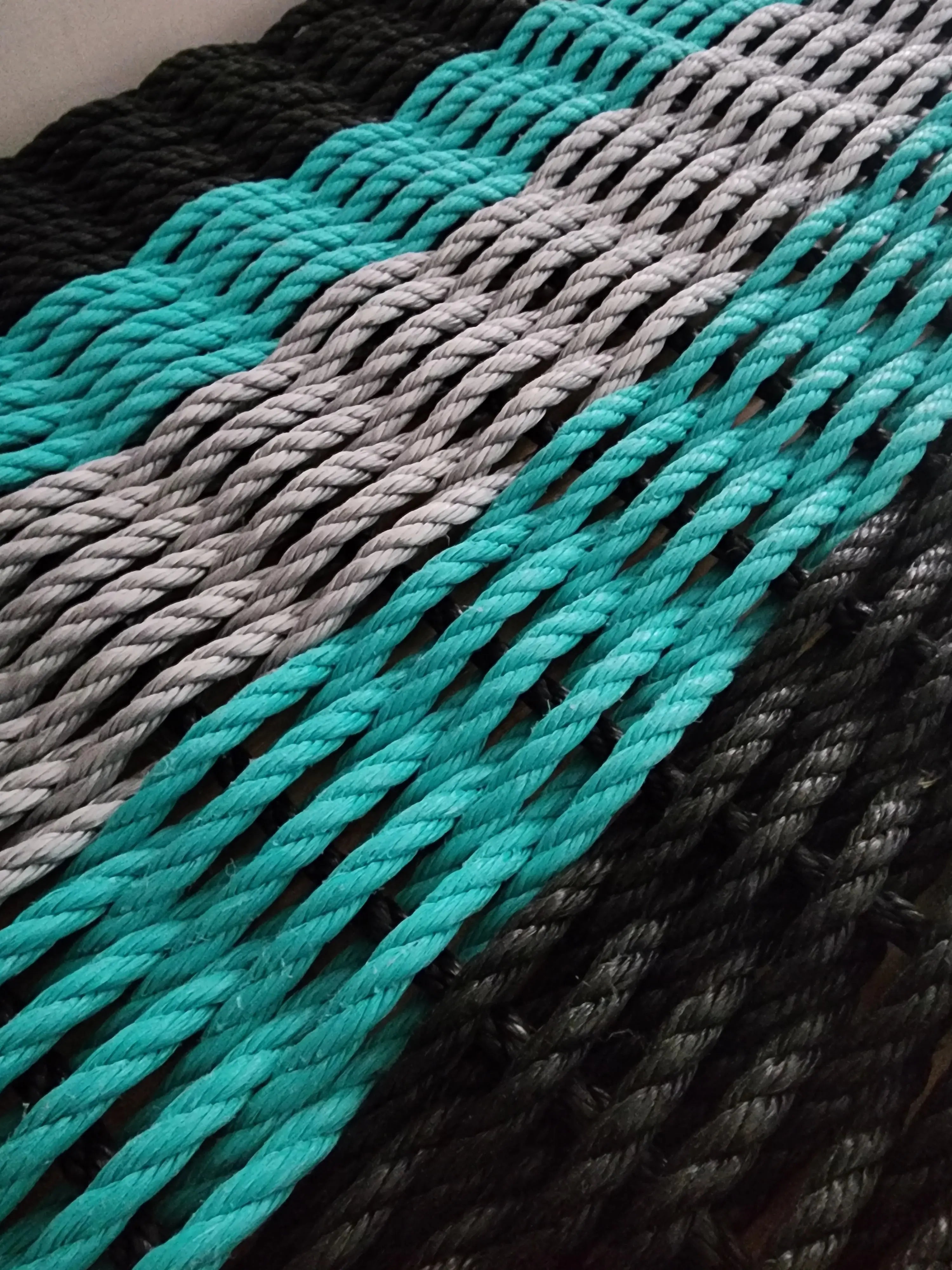 Five Stripe Rope Mat Black Teal Light Gray - MaisonBeach
