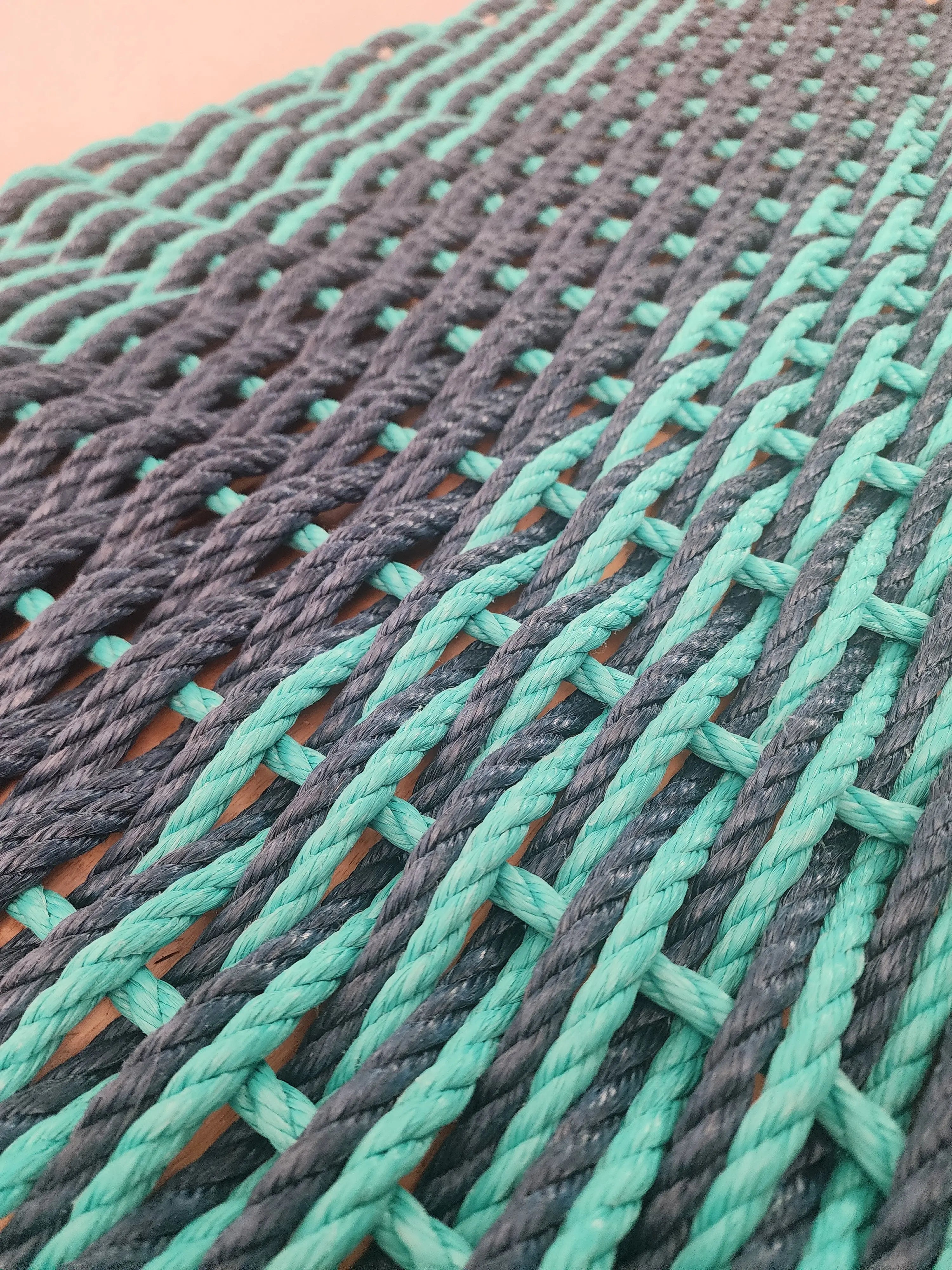 Large Navy and Teal Lobster Rope Mat made with Lobster Rope, Double Weave, Vibrant, Long Lasting Durable ( - MaisonBeach