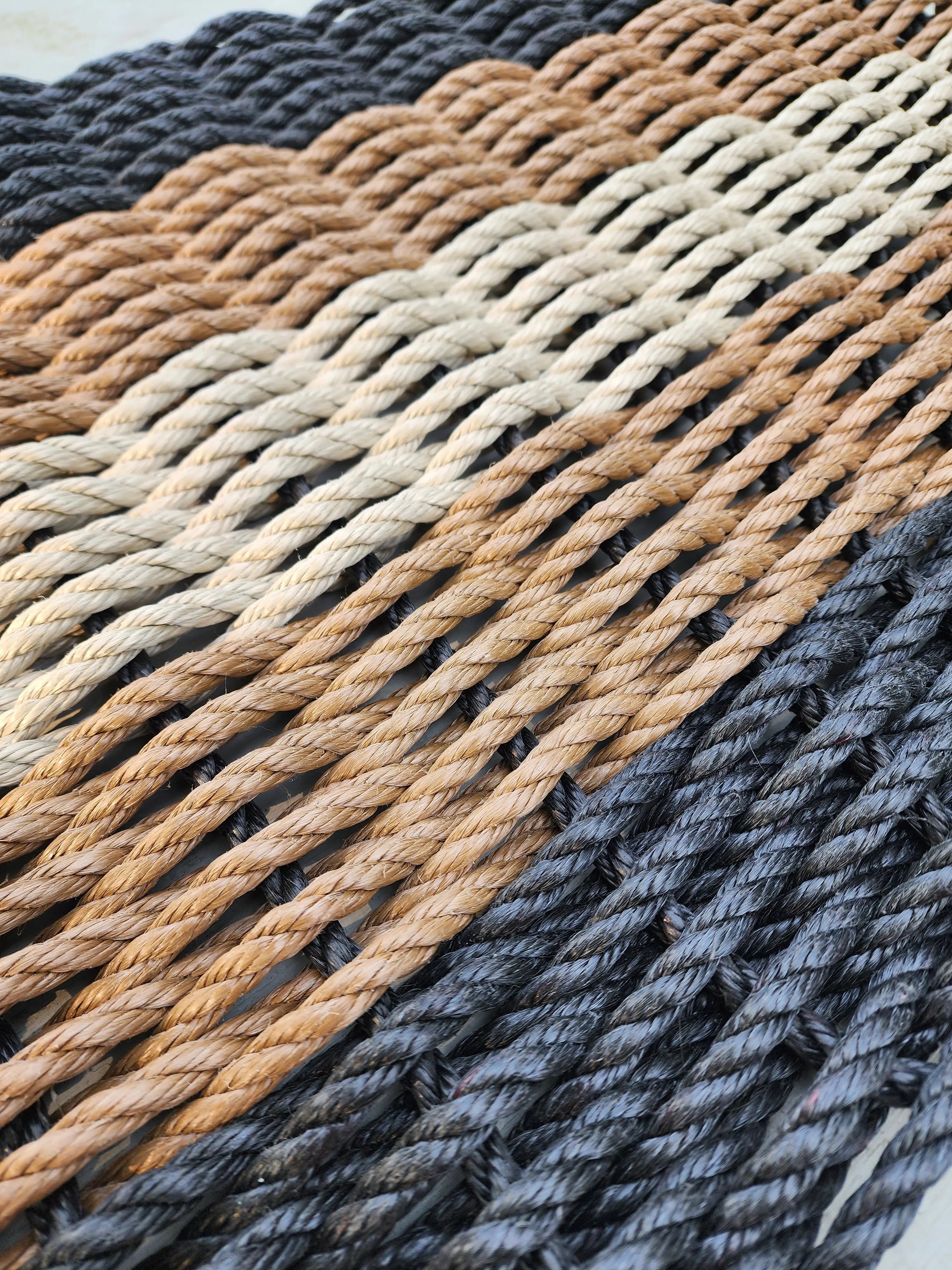 5 Stripe Lobster Rope Mat Black Brown Tan - MaisonBeach