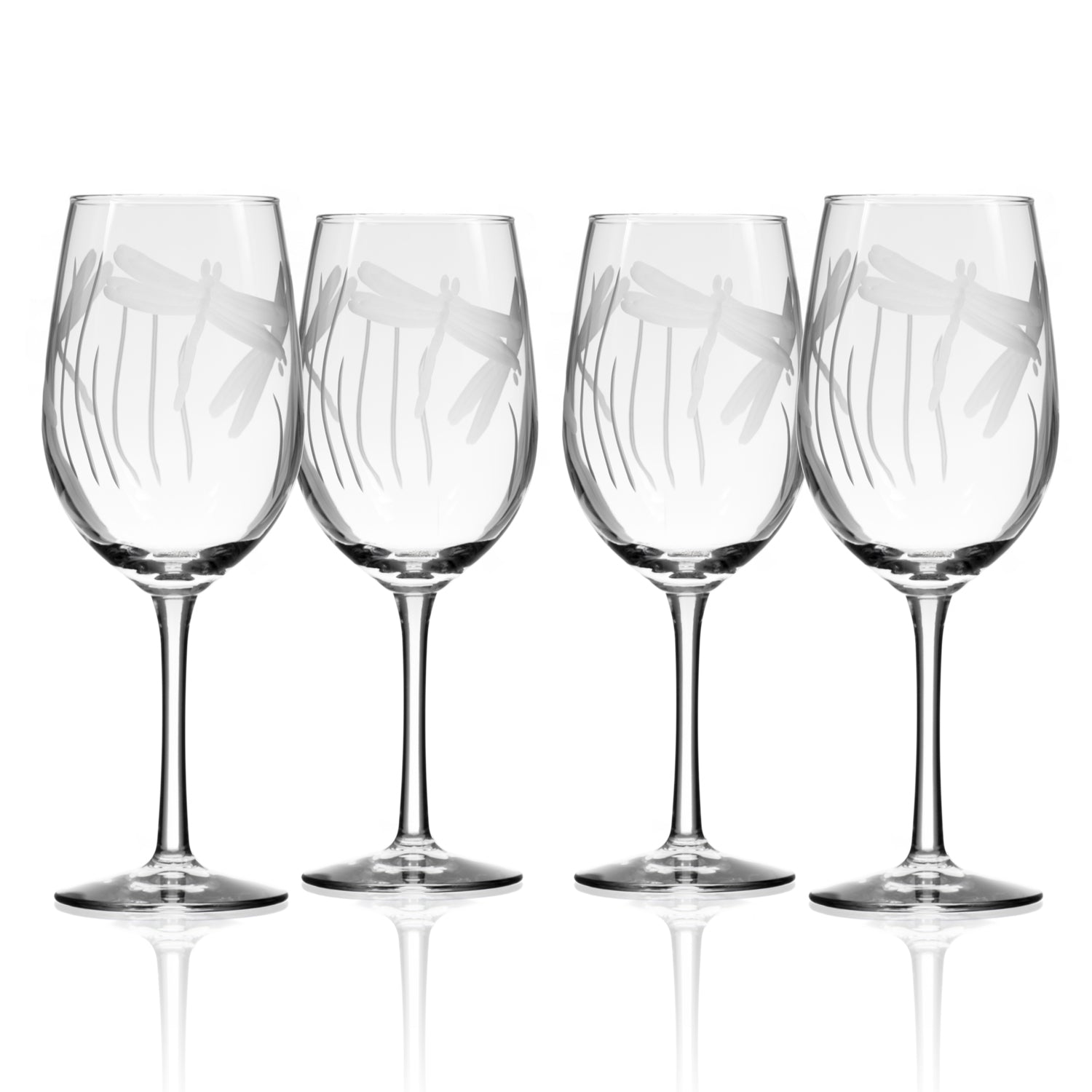 “Rolf Glass Dragonfly 12oz White Wine Glass – engraved dragonfly and grass design”