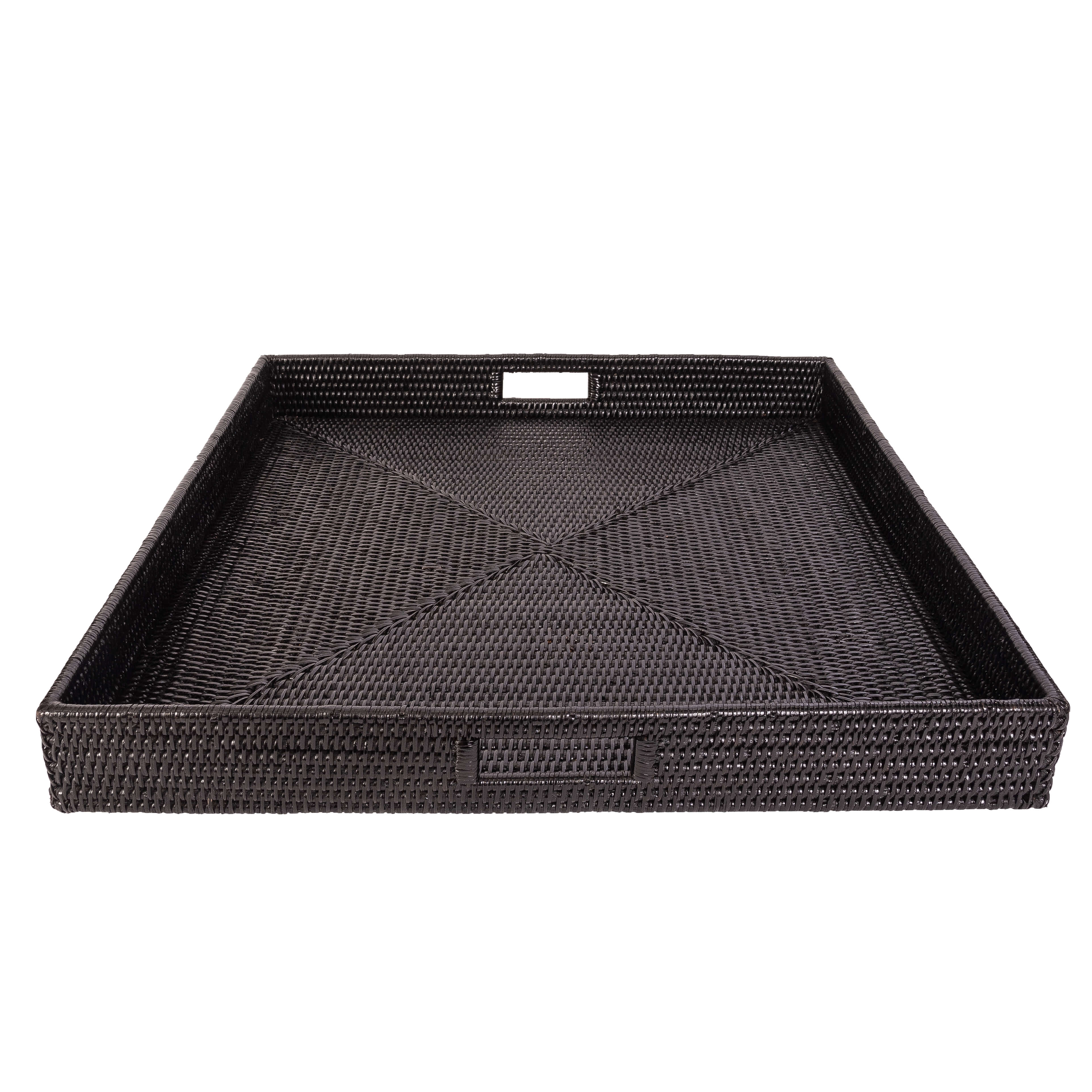 Artifacts Rattan Square Serving/Ottoman Tray: 16" Square / Tudor Black