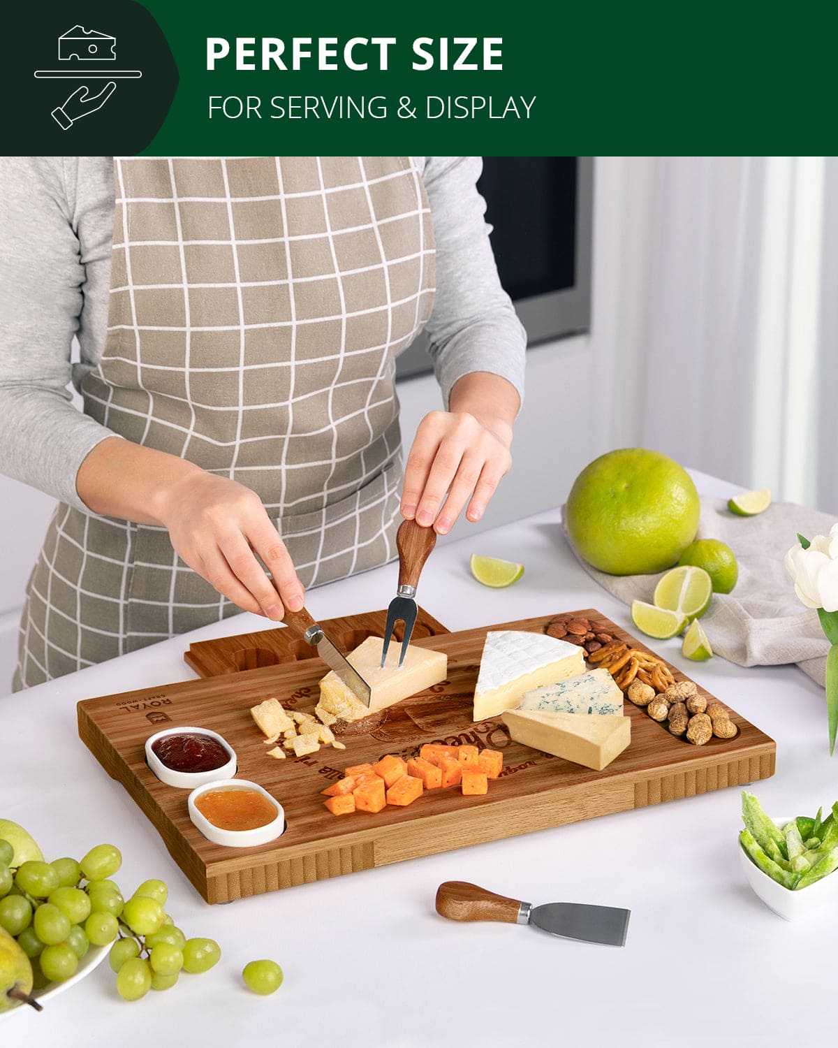 Cheese Board Set w/knives, 16.5“x11”, Brown - MaisonBeach