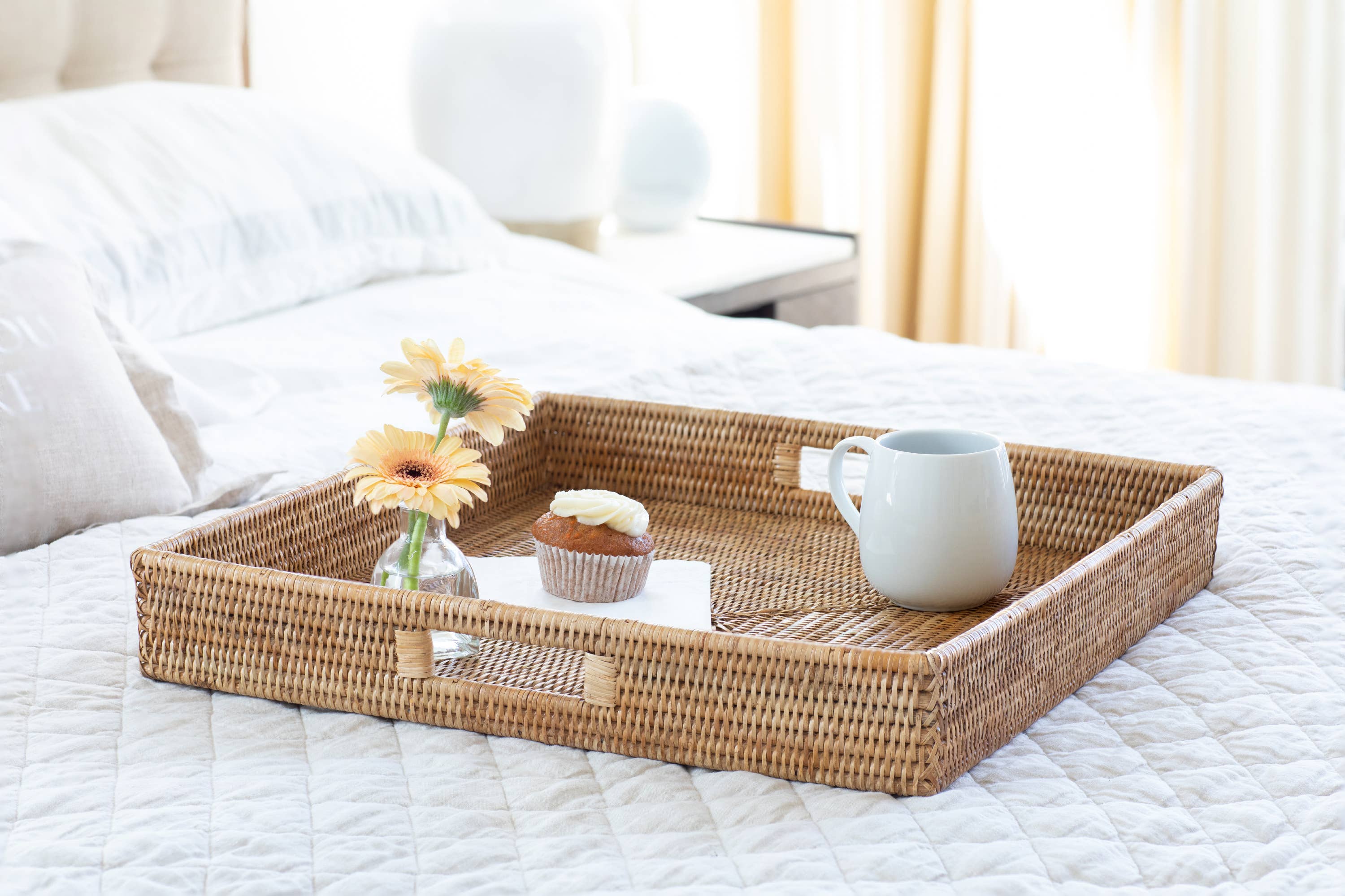 Rattan Square Serving/Ottoman Tray: 18" / Honey Brown - MaisonBeach