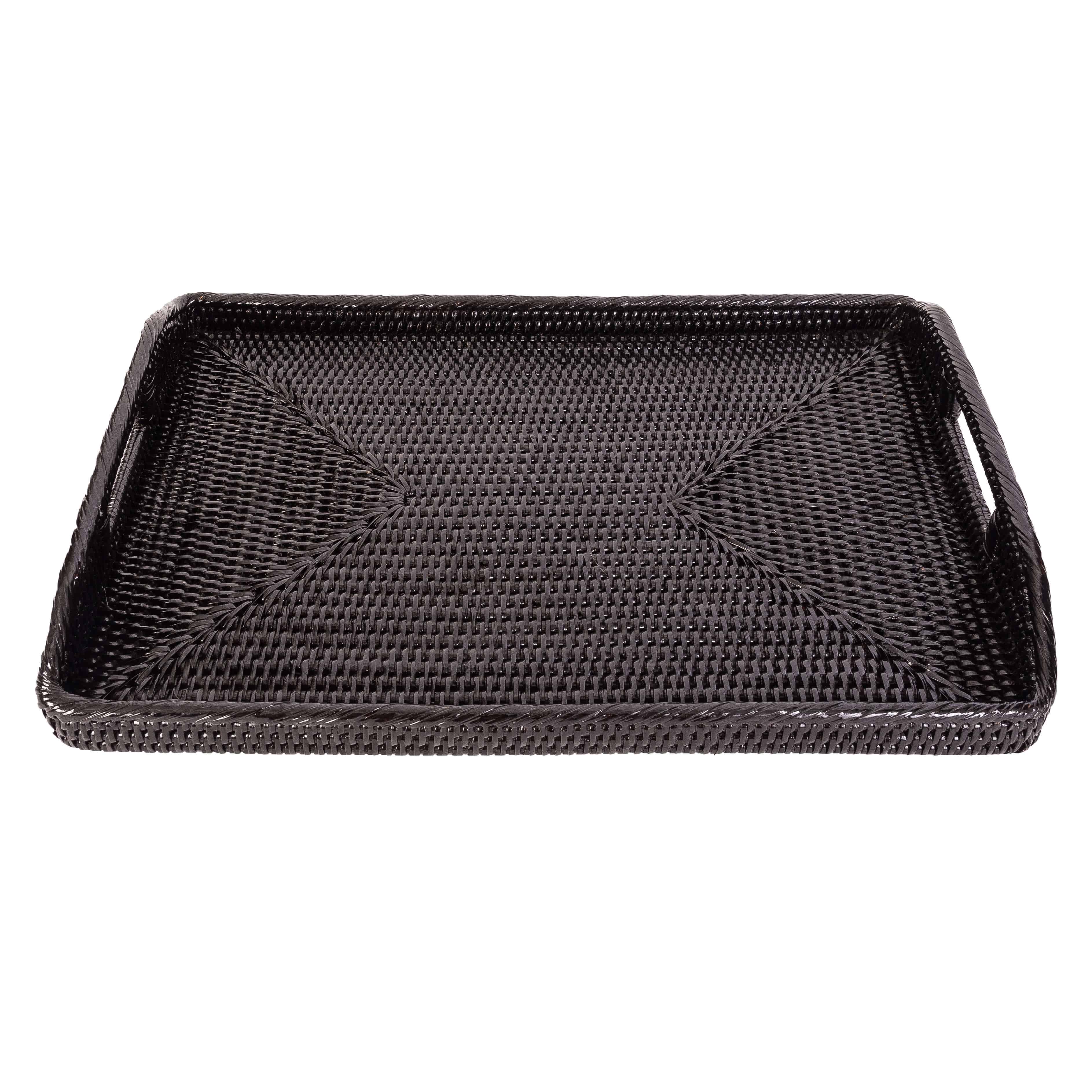 Artifacts Trading Company - Artifacts Rattan™ Rectangular Serving Tray With High Handles: White Wash / 14"x10" - MaisonBeach