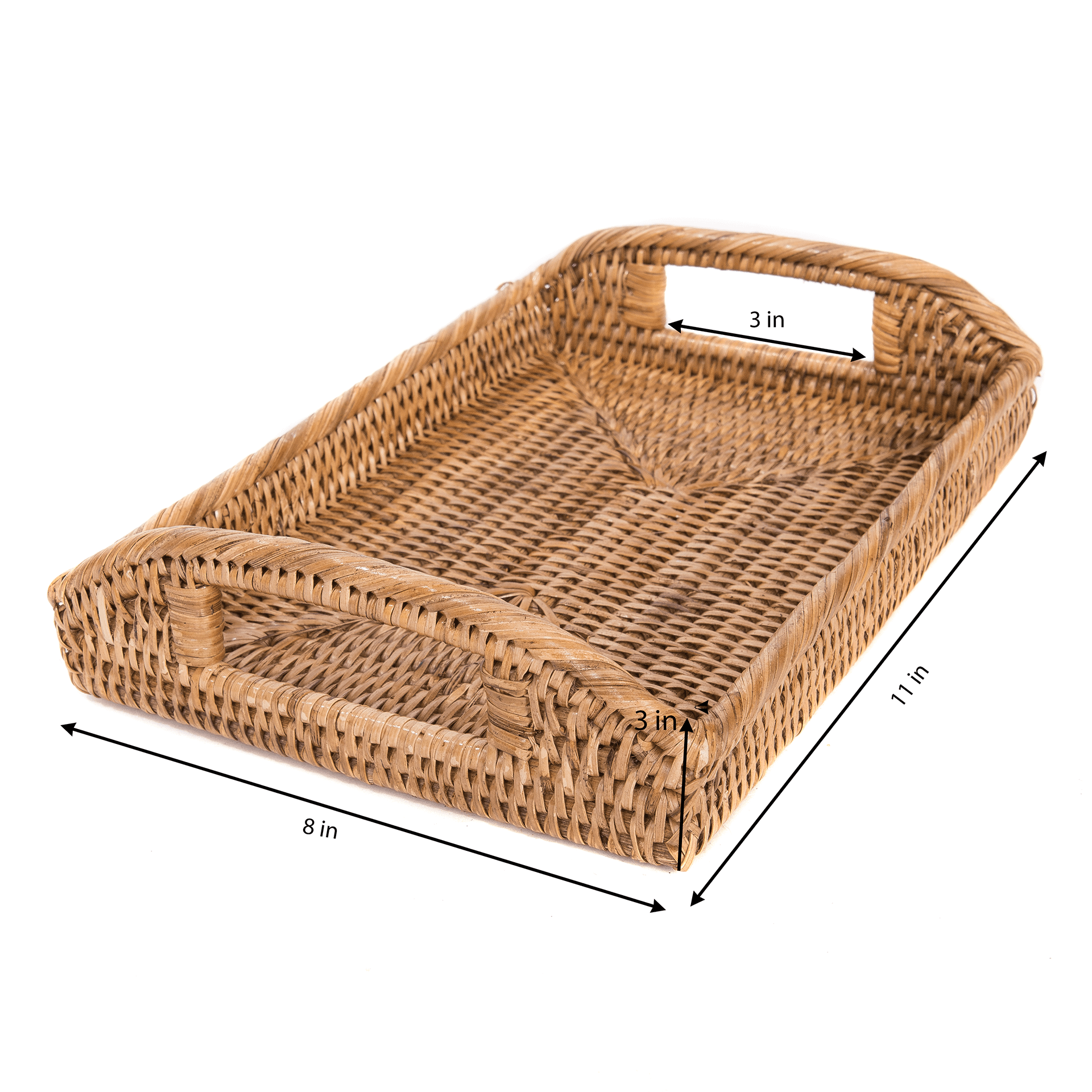Artifacts Trading Company - Artifacts Rattan™ Rectangular Vanity Tray With High Handles: White Wash - MaisonBeach