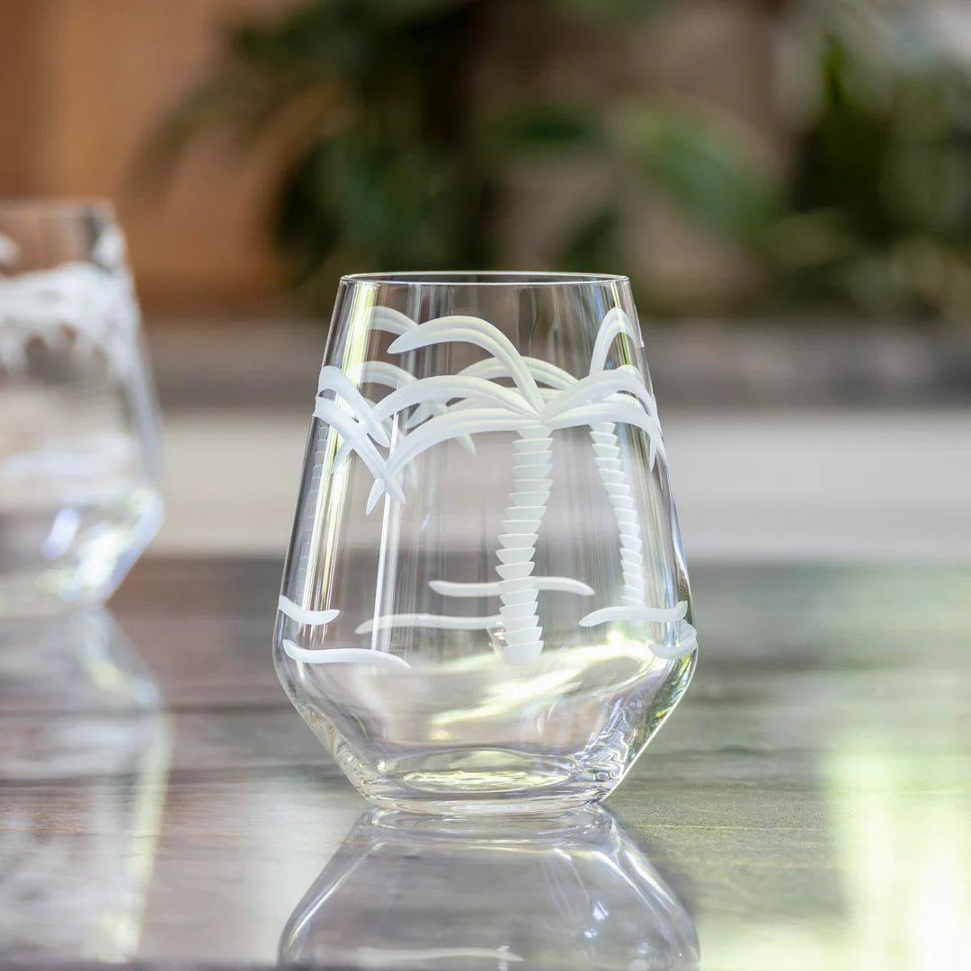 Palm Tree Stemless Wine Glass Set of 4
