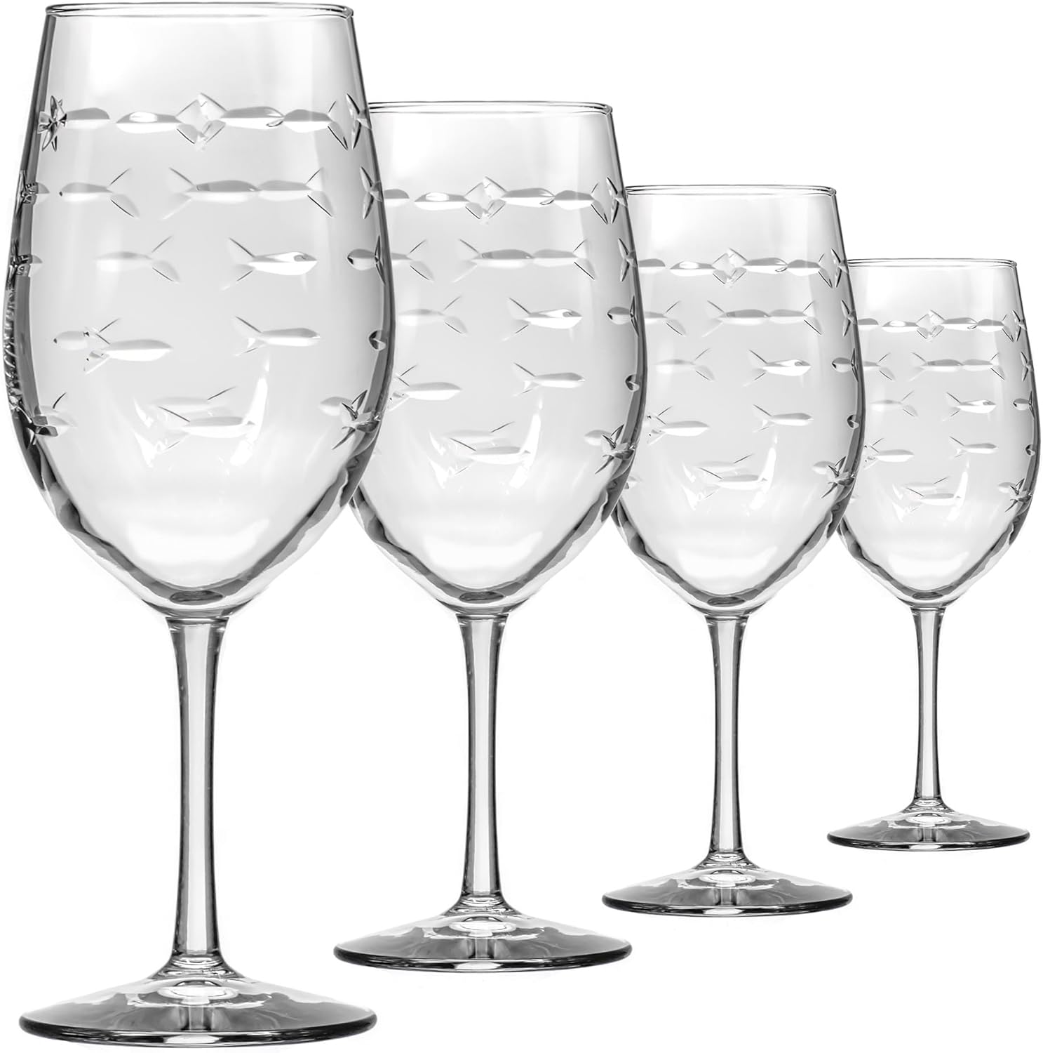 School of Fish 18oz Wine Glasses – Engraved All-Purpose Stemware Set of 8 - MaisonBeach