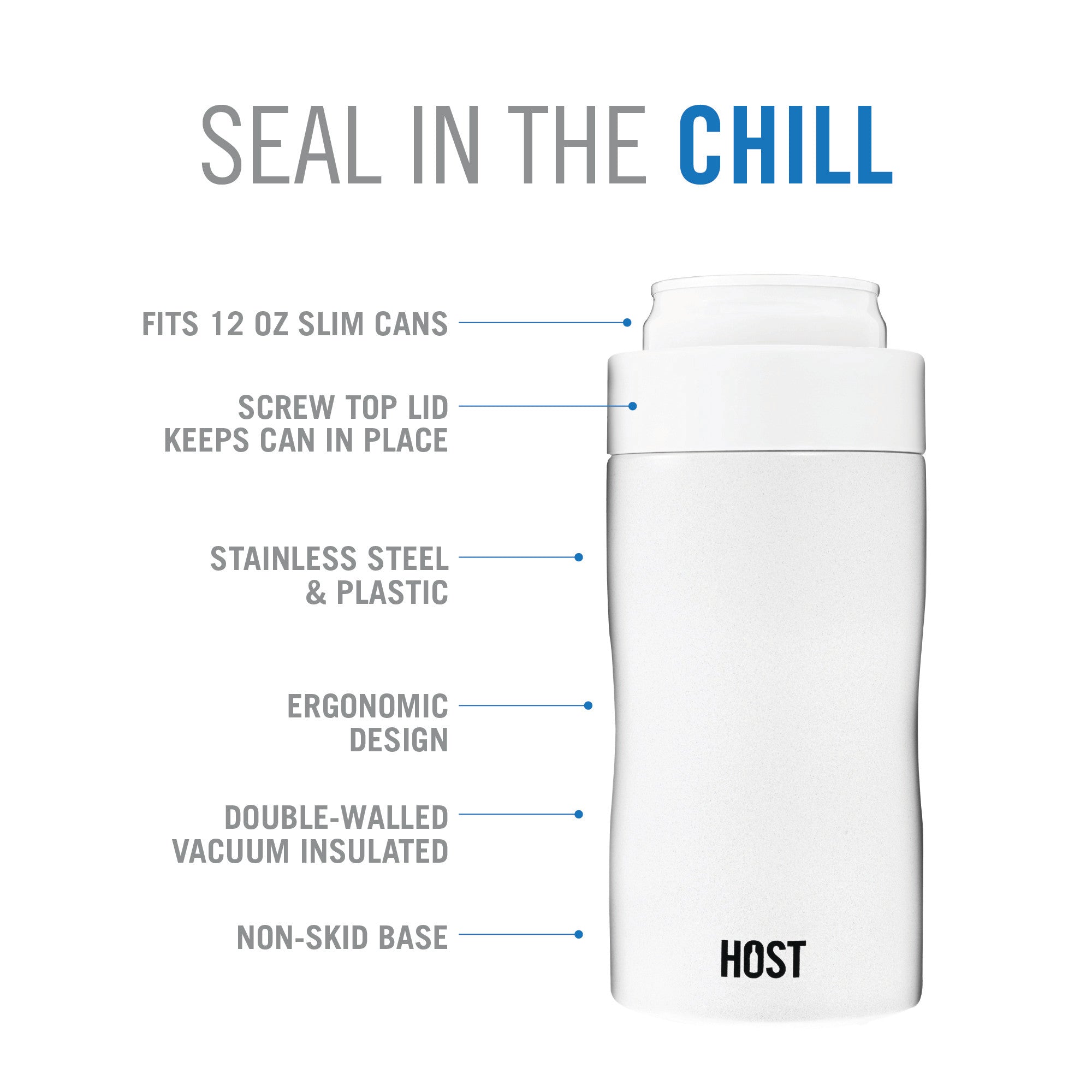 Stay-Chill Slim Can Cooler in Pearl White - MaisonBeach